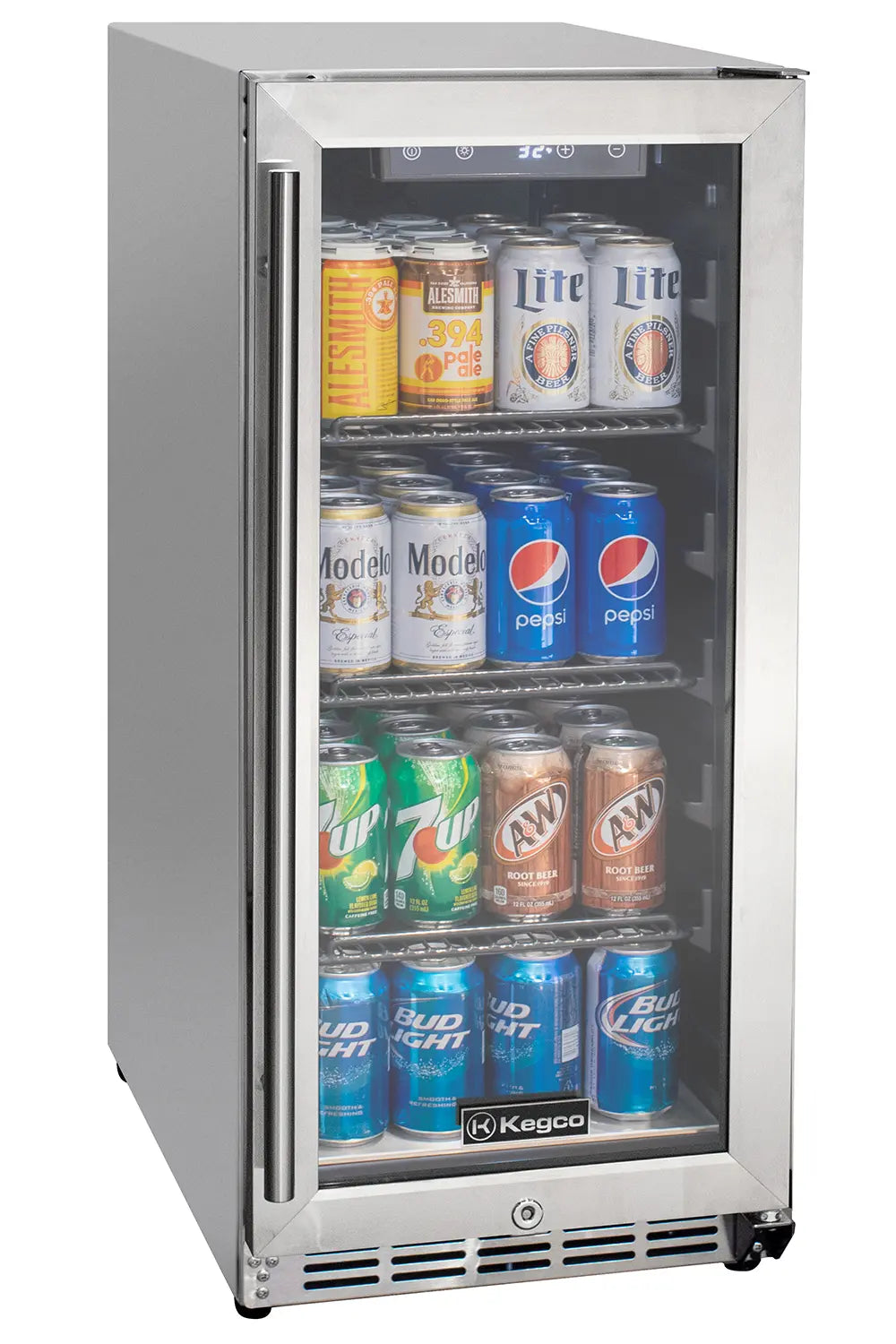 Kegco 15" Wide Outdoor Built-In Commercial Beverage Center Refrigerator- Glass Door