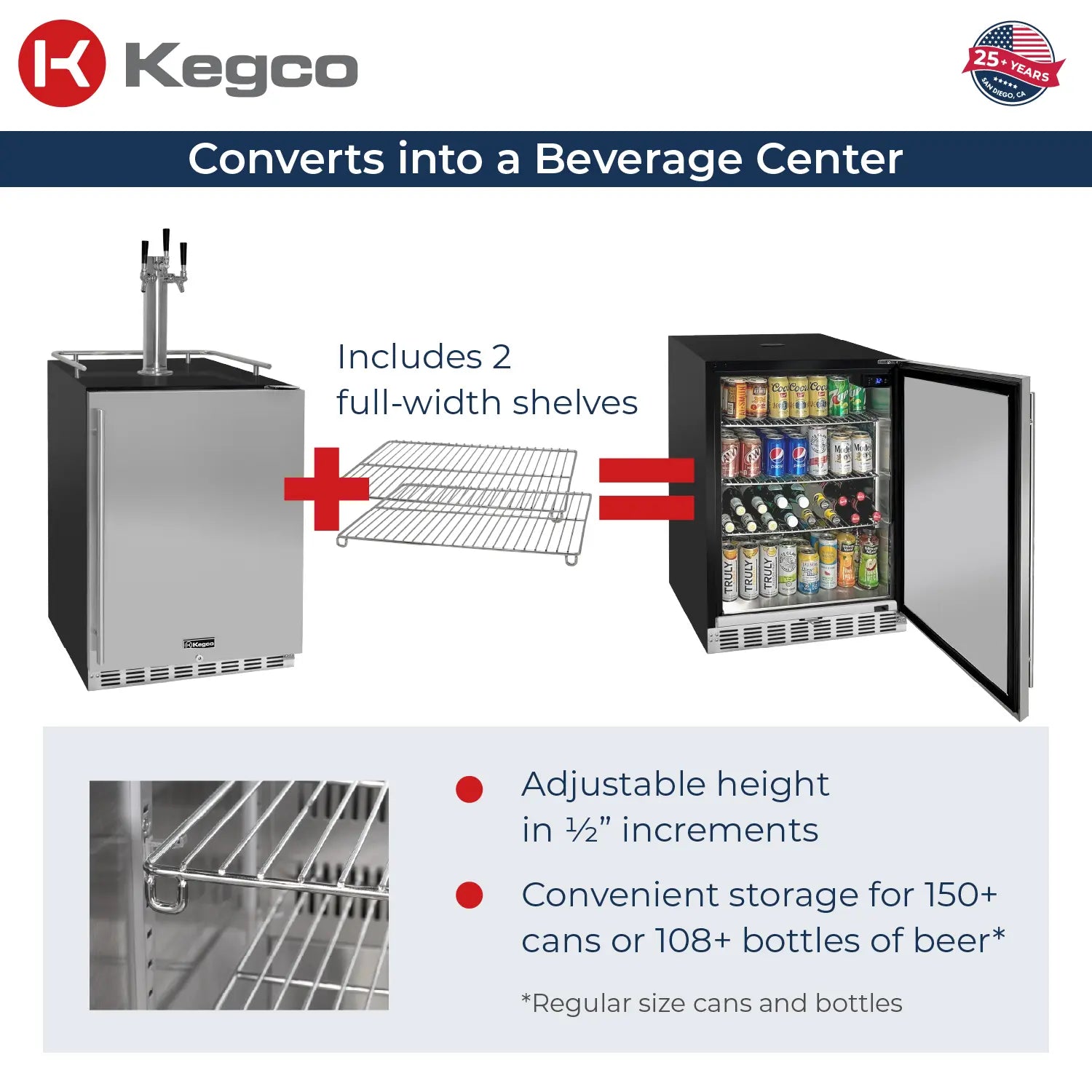 Kegco 24" Wide Cold Brew Coffee Triple Tap Black Commercial Built-In Right Hinge Kegerator-Indoor