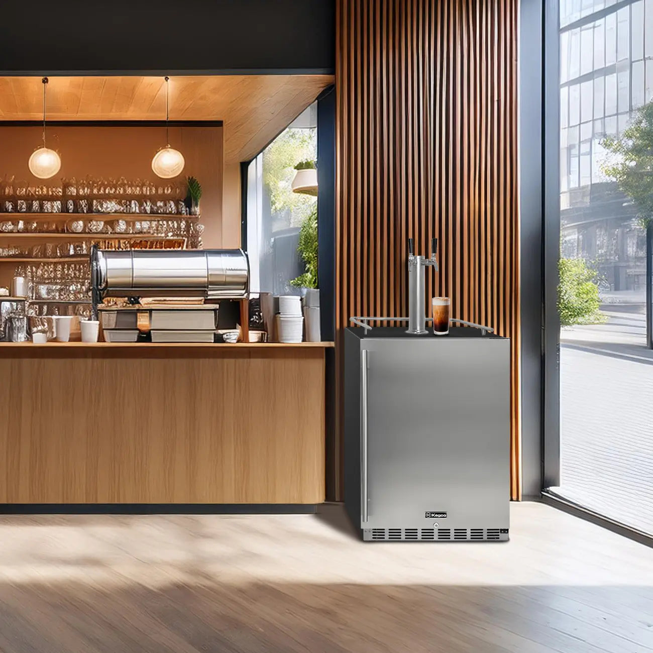Kegco 24" Wide Cold Brew Coffee Triple Tap Black Commercial Built-In Right Hinge Kegerator-Indoor
