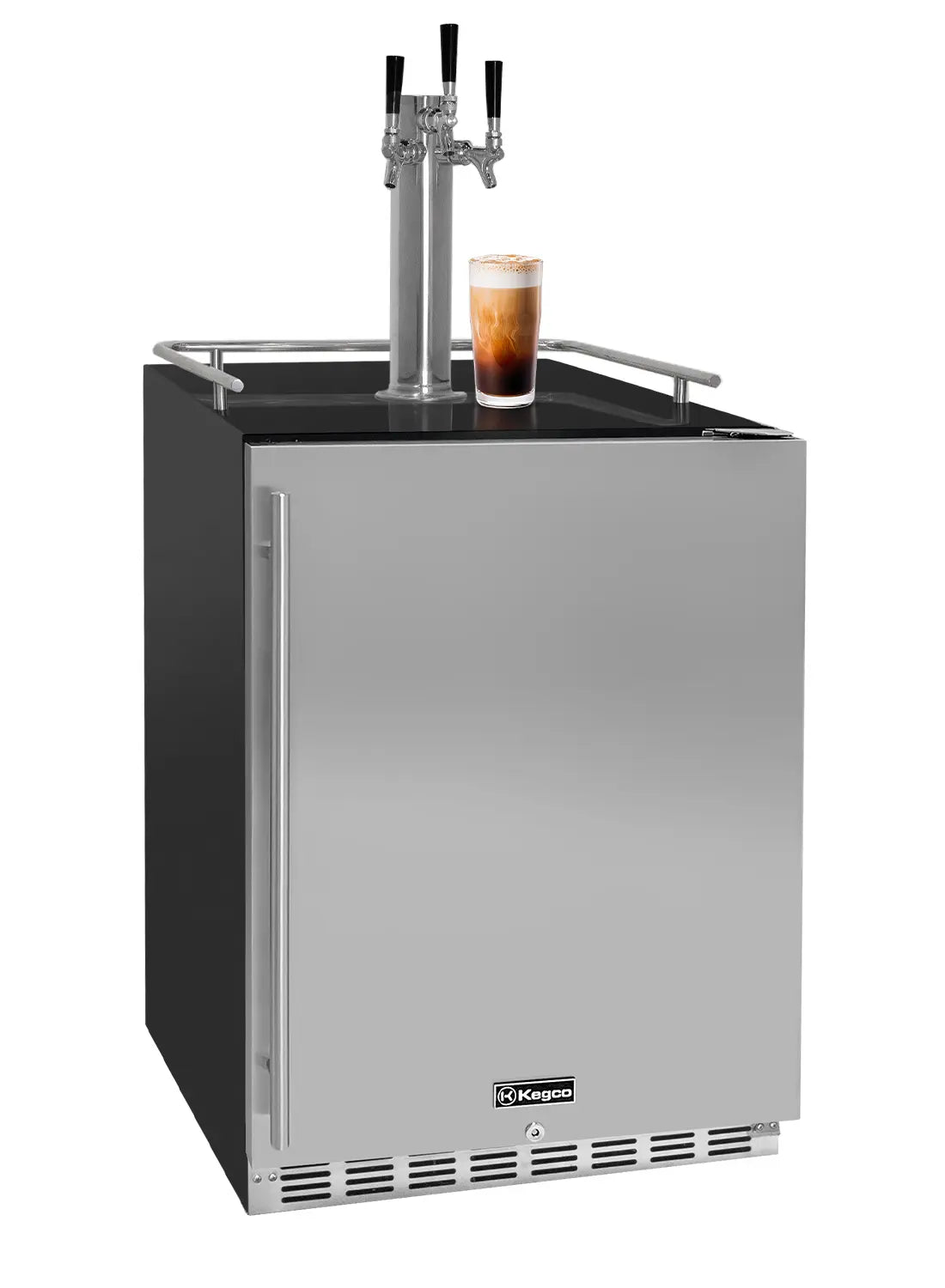 Kegco 24" Wide Cold Brew Coffee Triple Tap Black Commercial Built-In Right Hinge Kegerator-Indoor