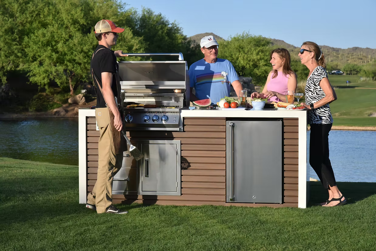 Professional Shiplap Outdoor Kitchen KoKoMo Grill With Waterfall Edge