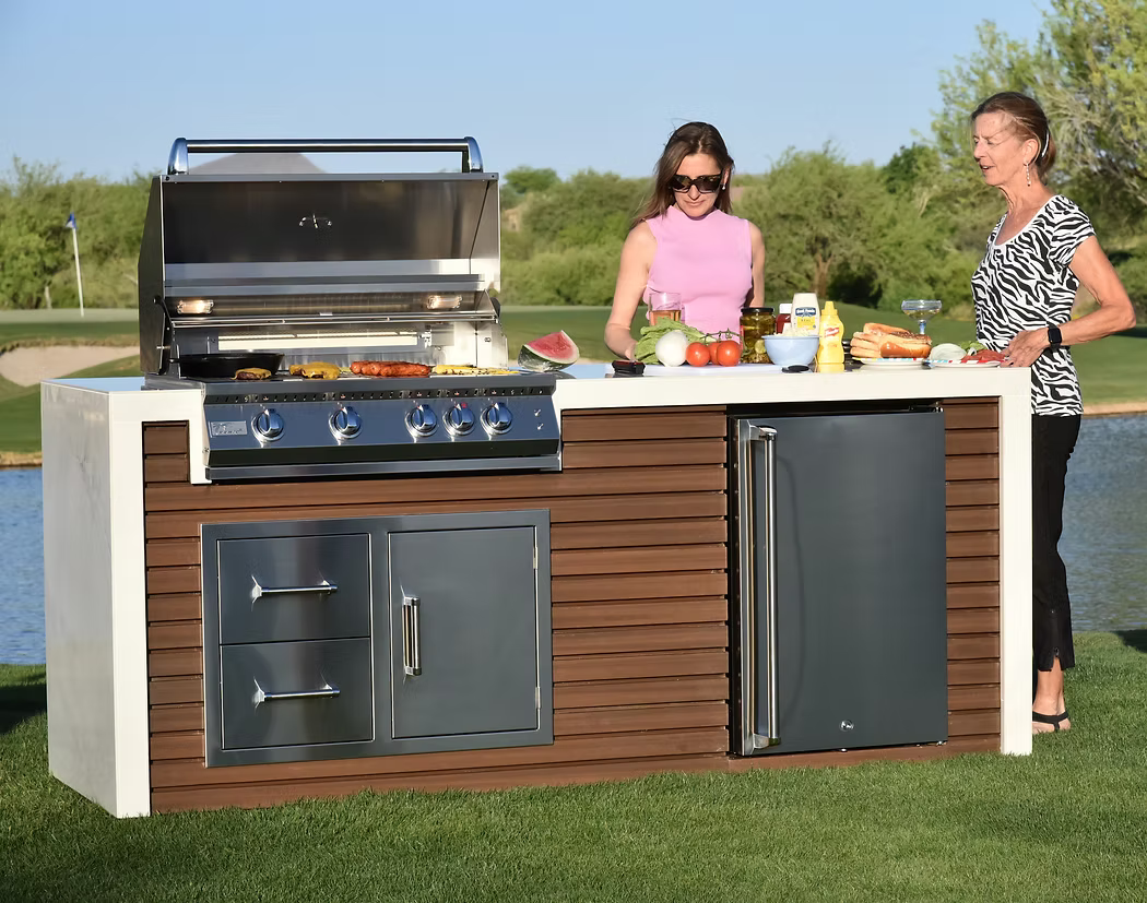 Professional Shiplap Outdoor Kitchen KoKoMo Grill With Waterfall Edge