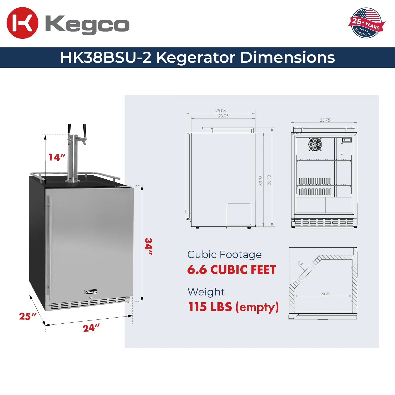 Kegco 24" Wide Dual Tap Stainless Steel Built-In Right Hinge Kegerator with Kit- Indoor