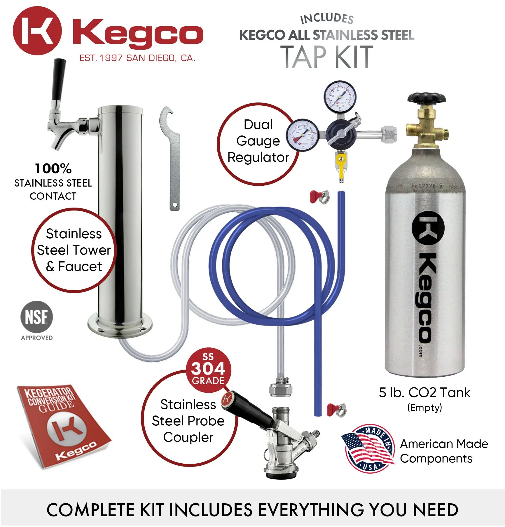Kegco 15" Wide Outdoor Single Tap Stainless Steel Built-In Commercial Kegerator