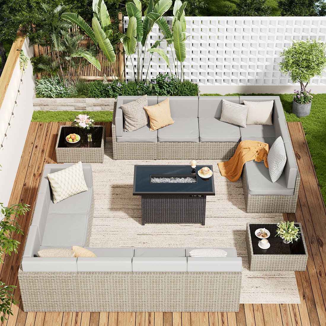 Pamapic Outdoor Sectional Couch Set with Fire Pit Table
