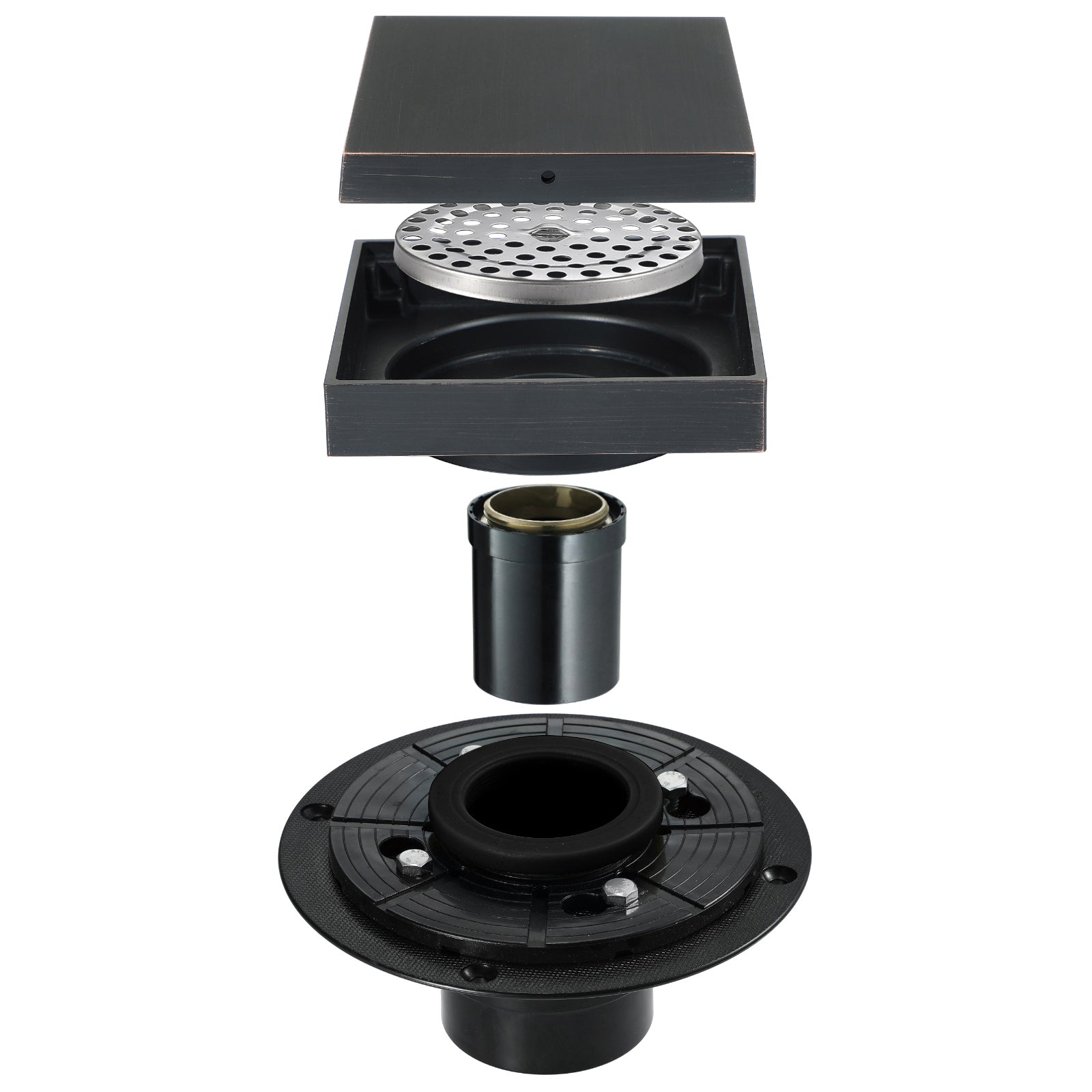 Oil rubbered bronze brass shower drain 4 inch square with ABS base
