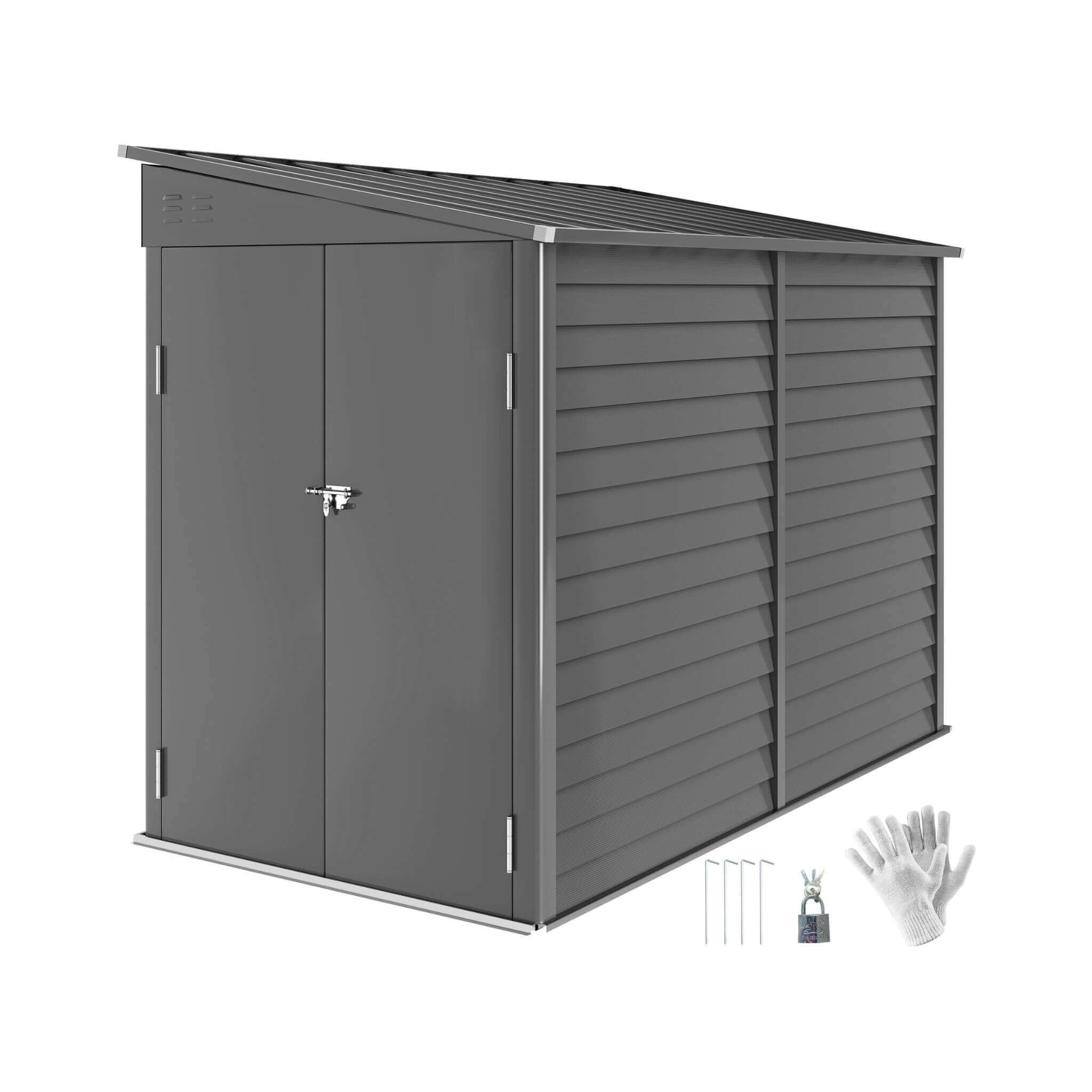 [05X09] Heavy-Duty Outdoor Galvanized Steel Storage Shed With Lockable Doors (SAK80637)