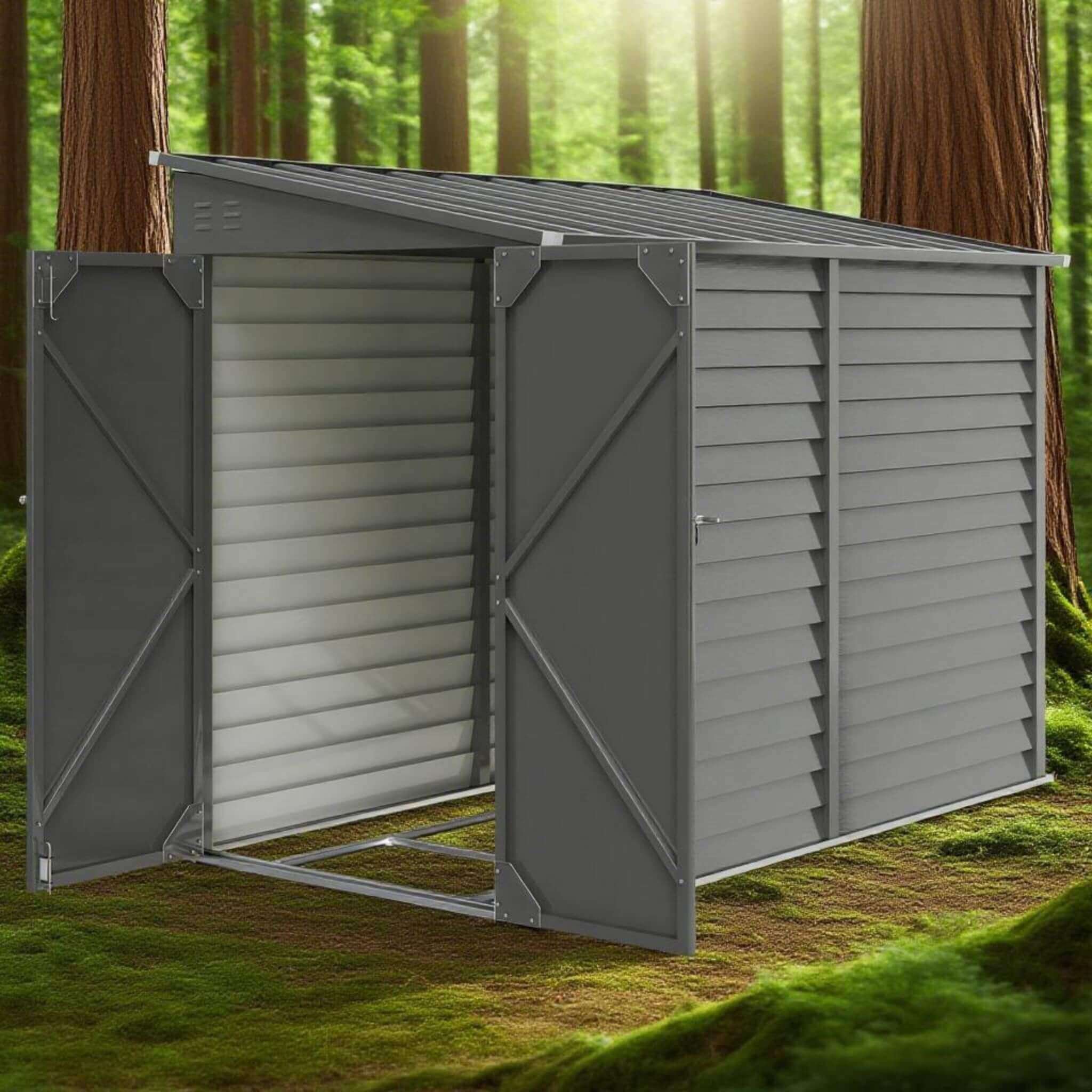 [05X09] Heavy-Duty Outdoor Galvanized Steel Storage Shed With Lockable Doors (SAK80637)