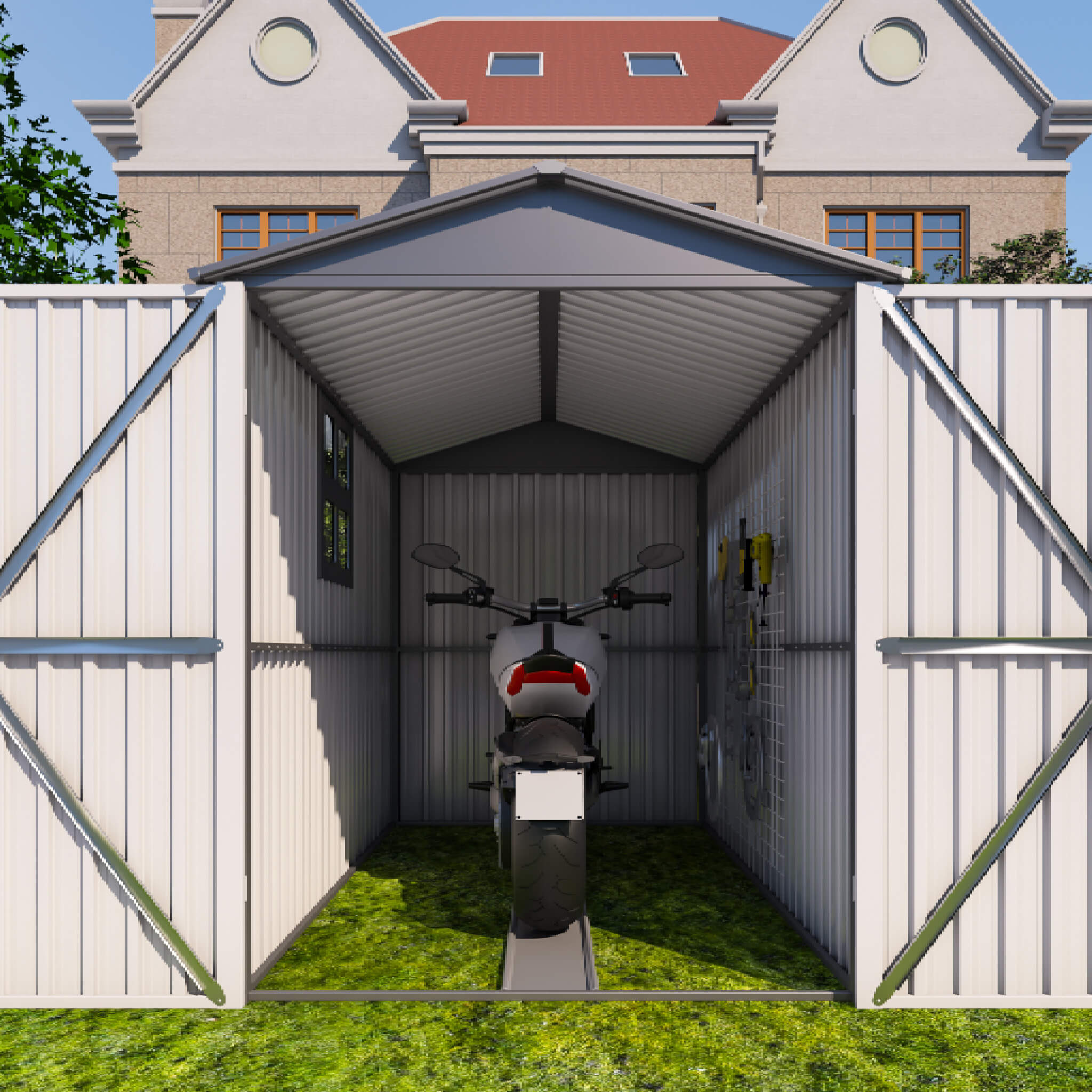 [05X10FT] Alora Large Weatherproof Outdoor Motocycle And Tools Storage Shed (SAK91642)