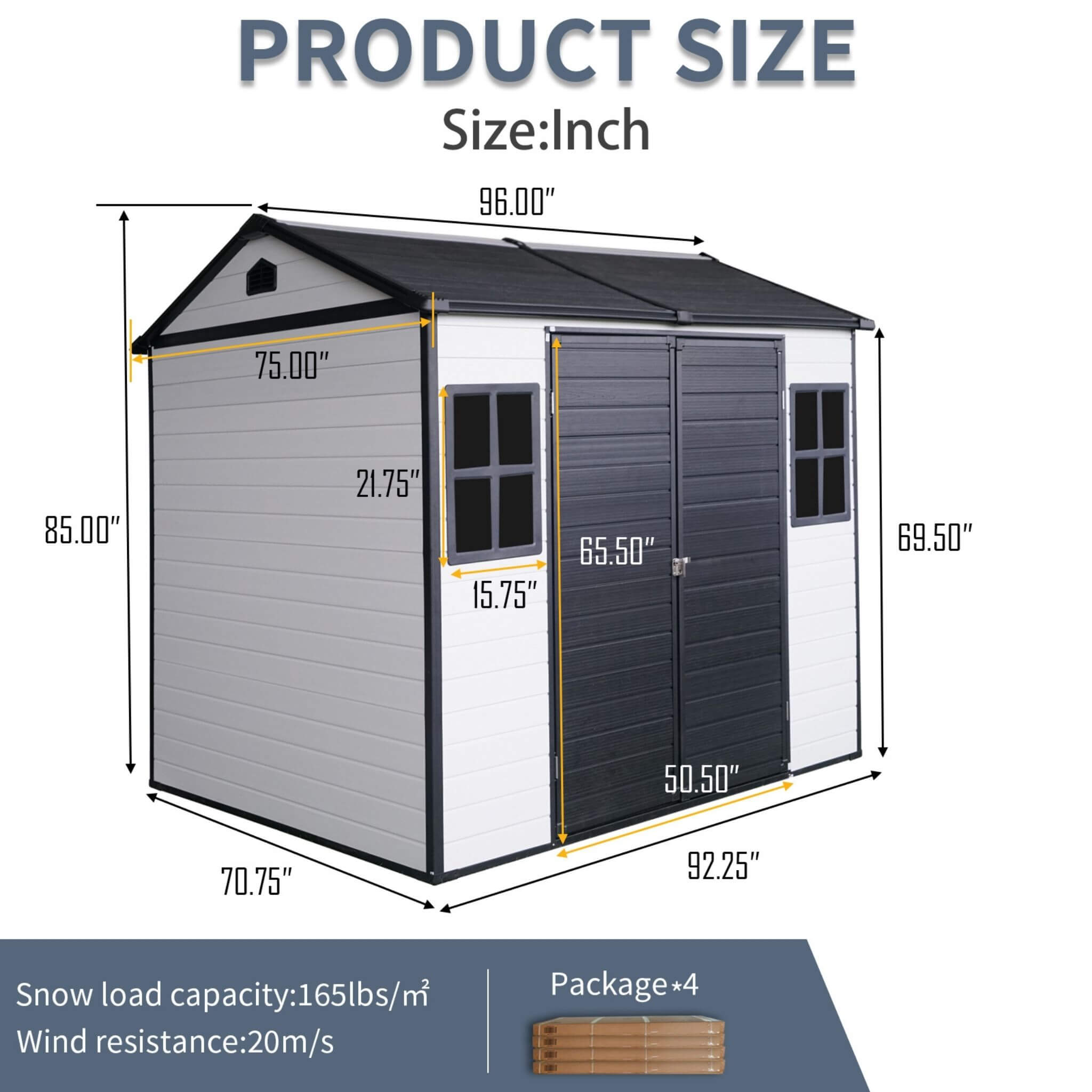 [06X08FT] Alora Heavy-Duty Outdoor Resin Storage Shed With Lockable Doors And Built-In Floor (SAK26342)