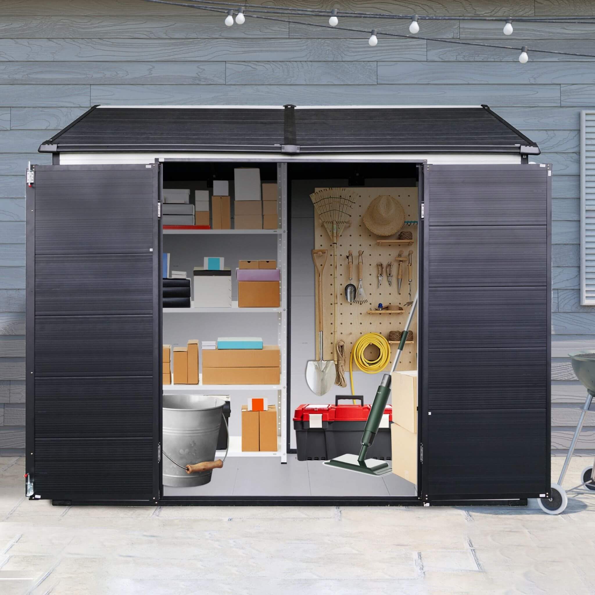 [06X08FT] Alora Heavy-Duty Outdoor Resin Storage Shed With Lockable Doors And Built-In Floor (SAK26342)