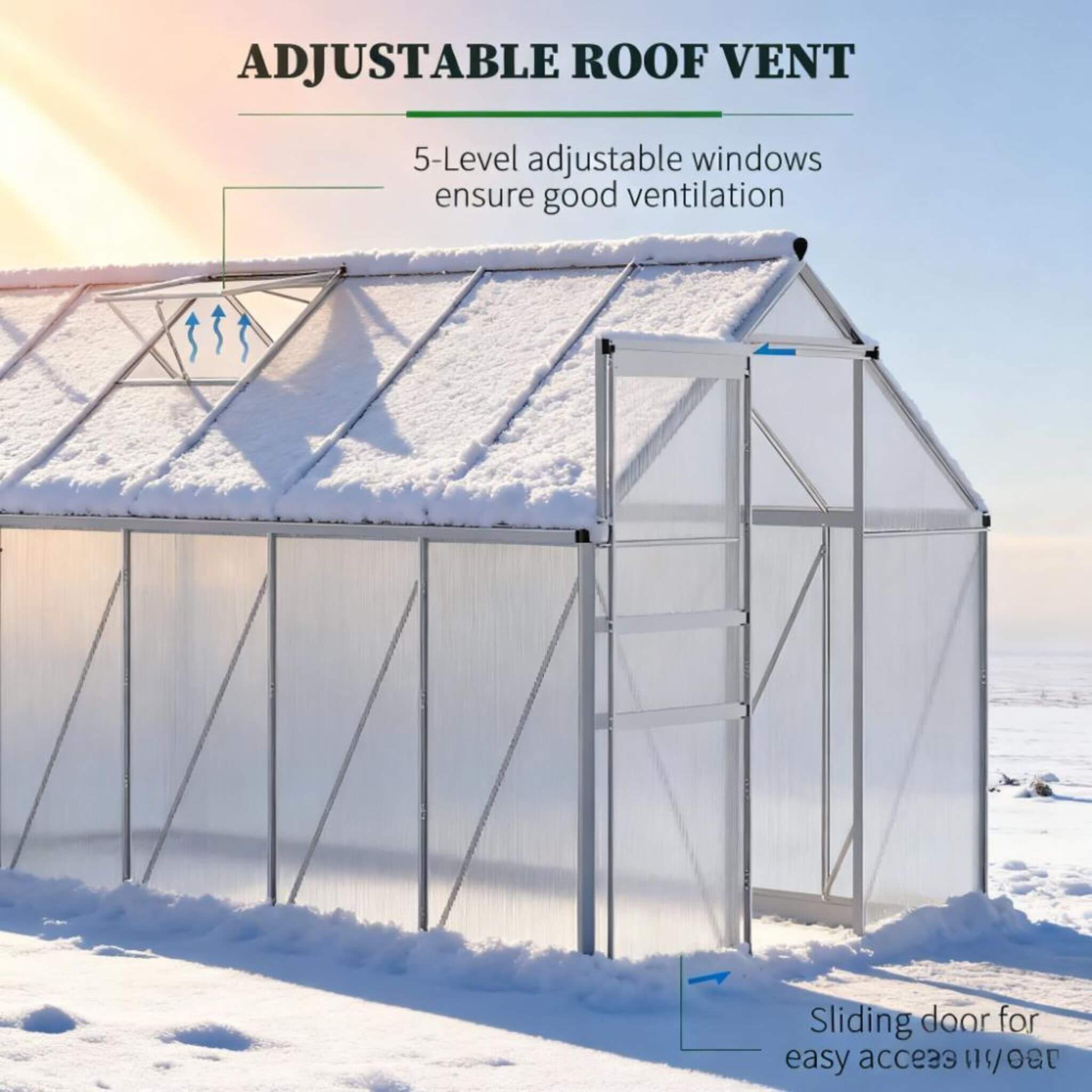[06X12FT] Heavy-Duty Aluminum Walk-In Greenhouse With Rooftop Vent And Sliding Door (SAK69048)