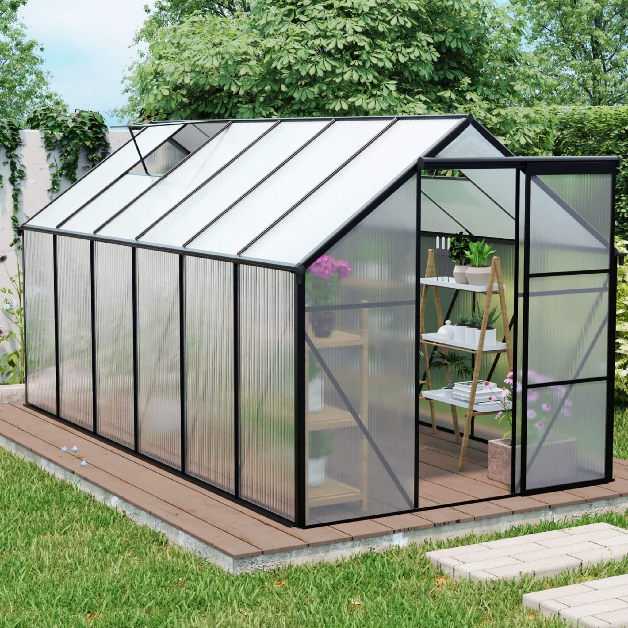 [06X12FT] Alora Heavy-Duty Black Polycarbonate Greenhouse With Raised Base And Anchor (SAK92451)
