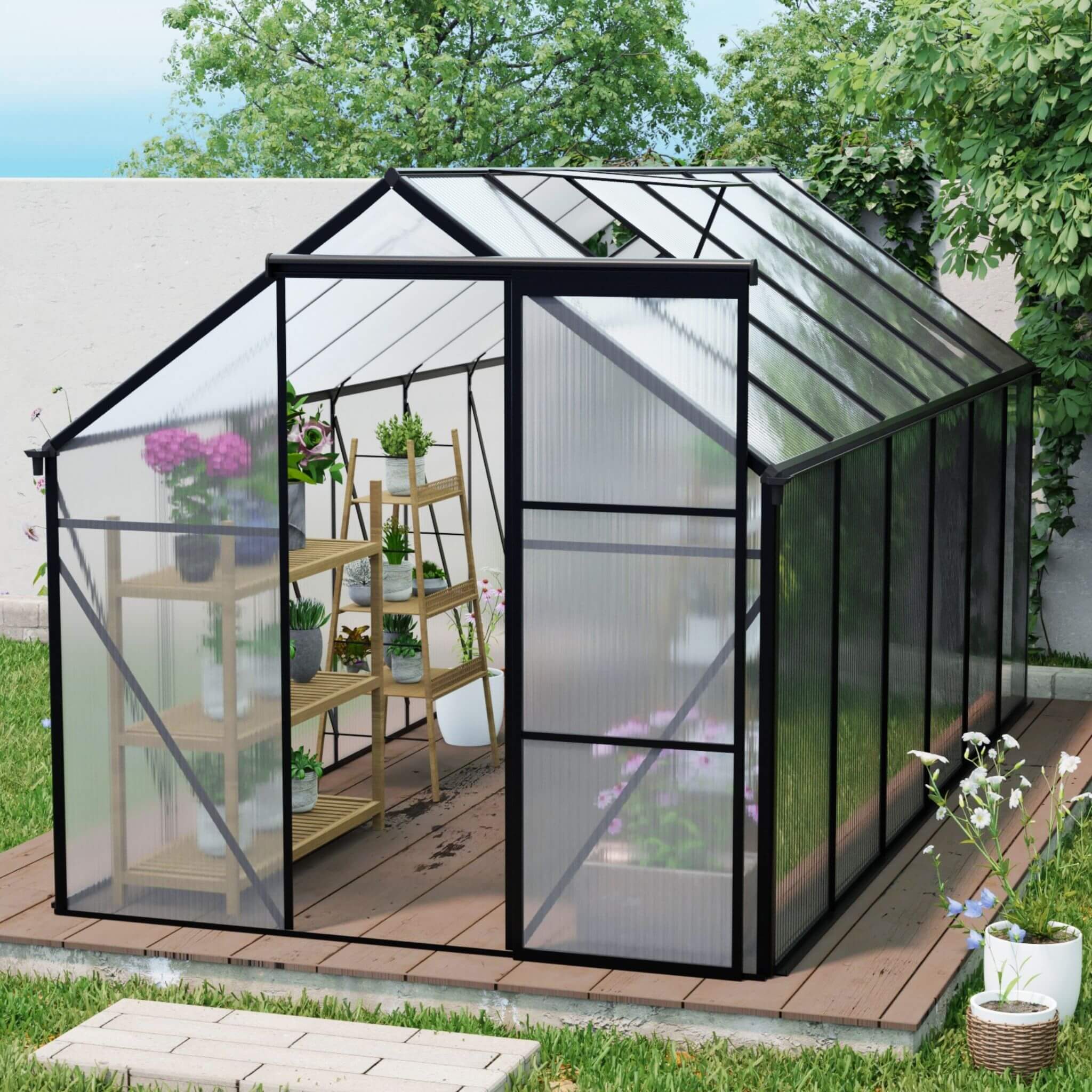 [06X12FT] Alora Heavy-Duty Black Polycarbonate Greenhouse With Raised Base And Anchor (SAK92451)