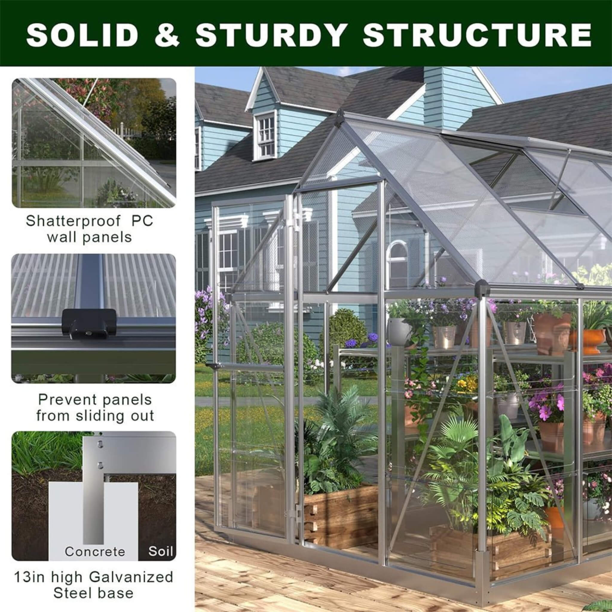 [06X12FT] Heavy-Duty Outdoor Aluminum Polycarbonate Walk-In Greenhouse With Lockable Hinged Door (SAK85247)