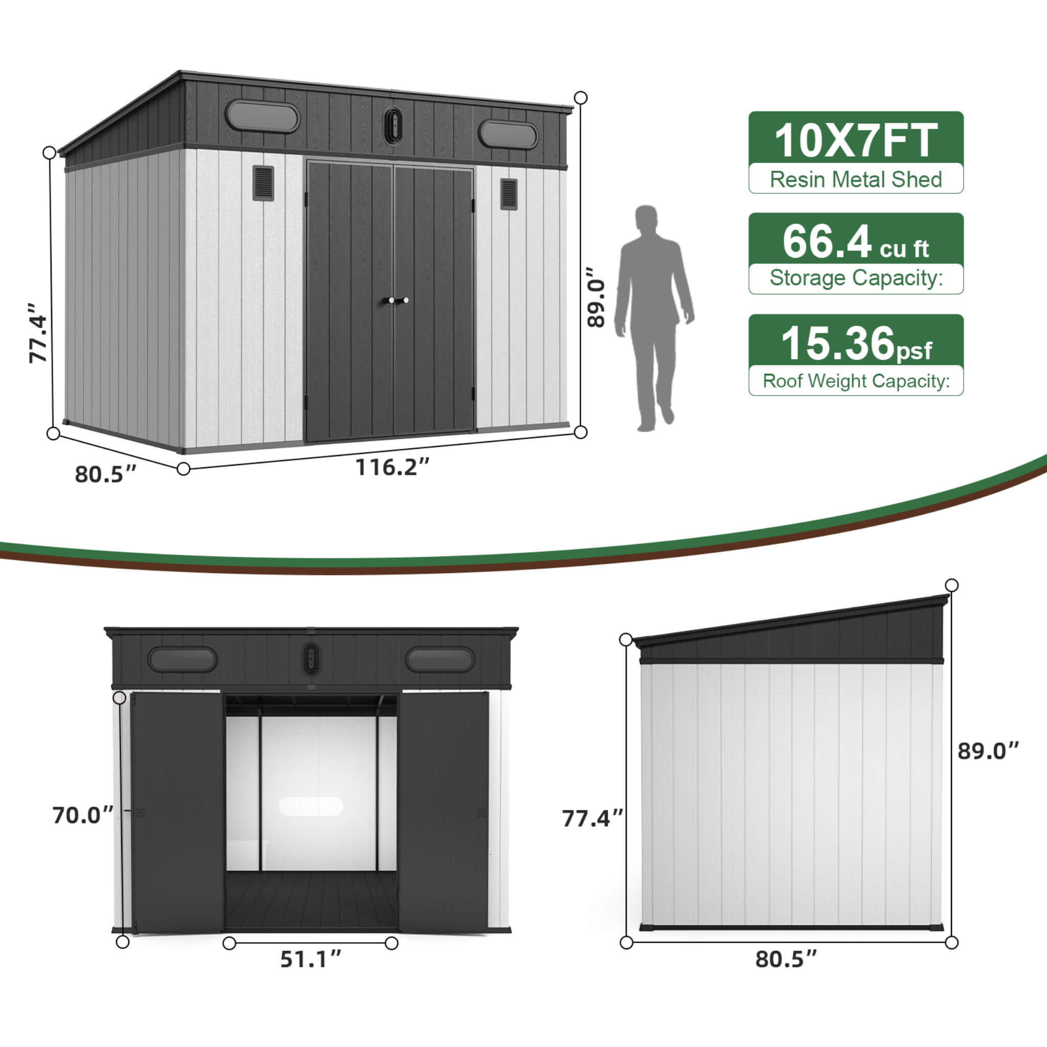 [07X10FT] Alora Heavy-Duty Weather-Resistant Steel-Reinforced Plastic Storage Shed With Floor (SAK93148)