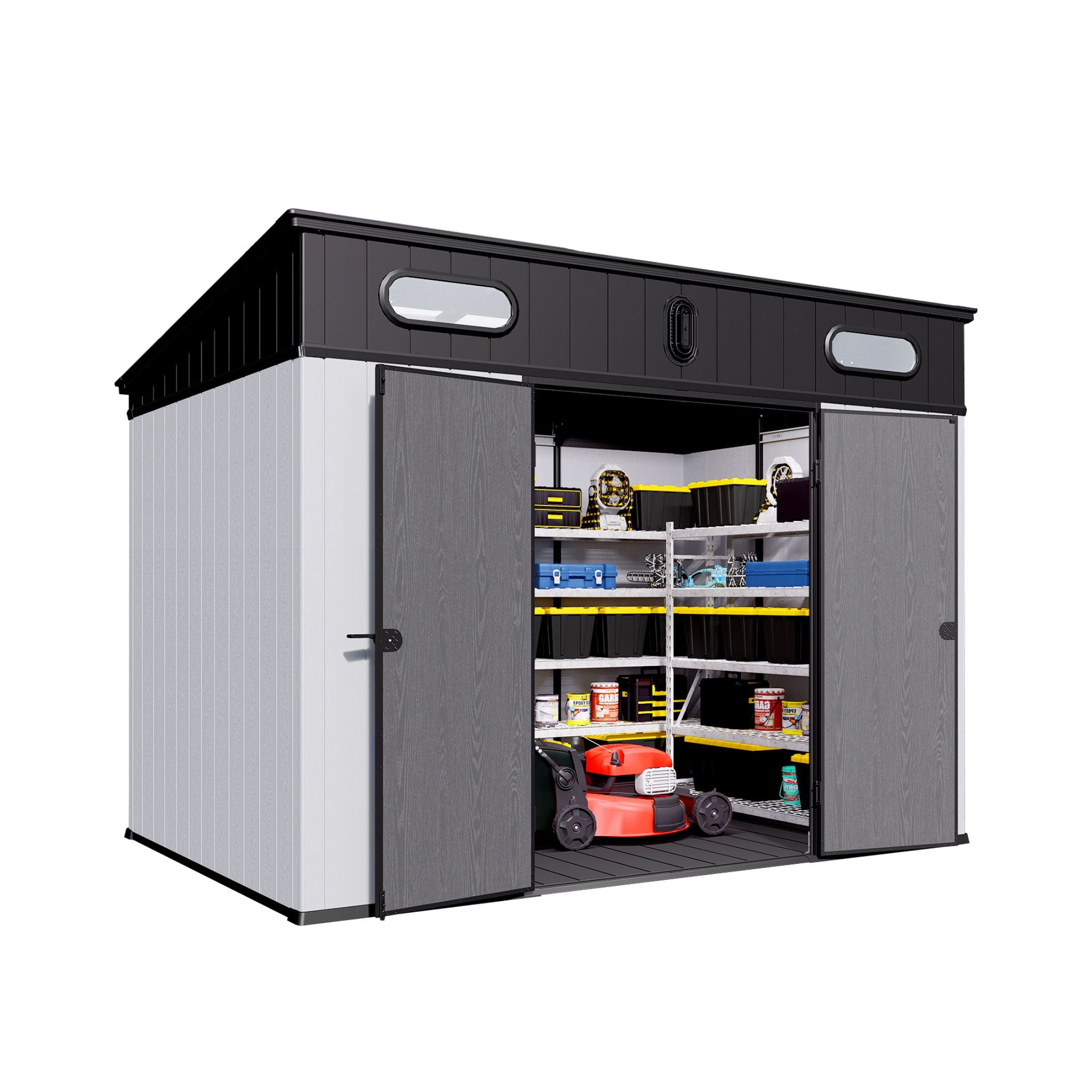 [07X10FT] Alora Heavy-Duty Weather-Resistant Polypropylene Storage Shed With Floor And Reinforced Steel Frame (SAK67455)