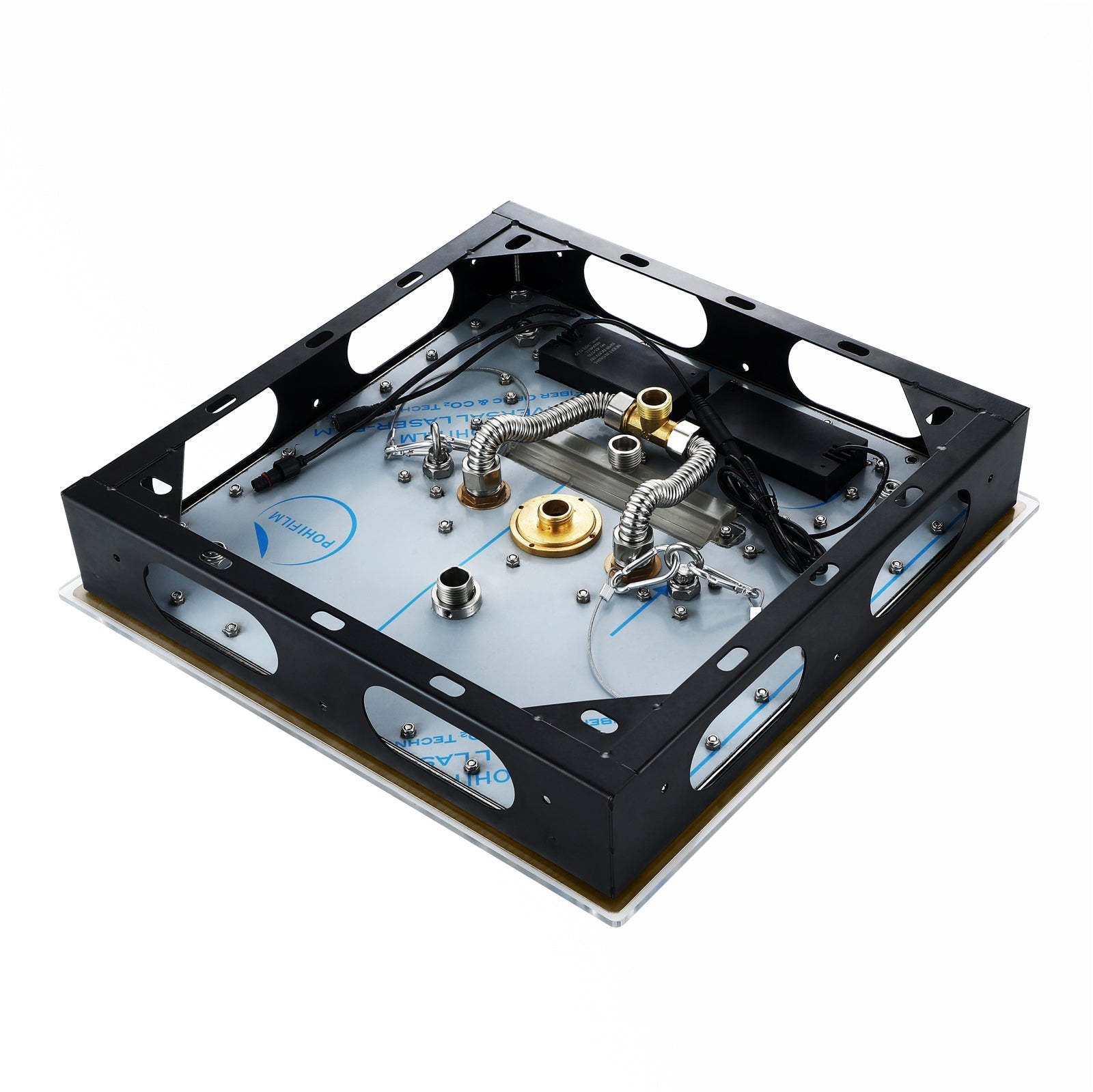 Flushed Mounted Brushed Gold 16'' x 16'' Shower Head: Featuring 64 LED Lights, Music, Rainfall, Waterfall, Mist, 360 Degrees Rotation, and Hydro Jet Technology