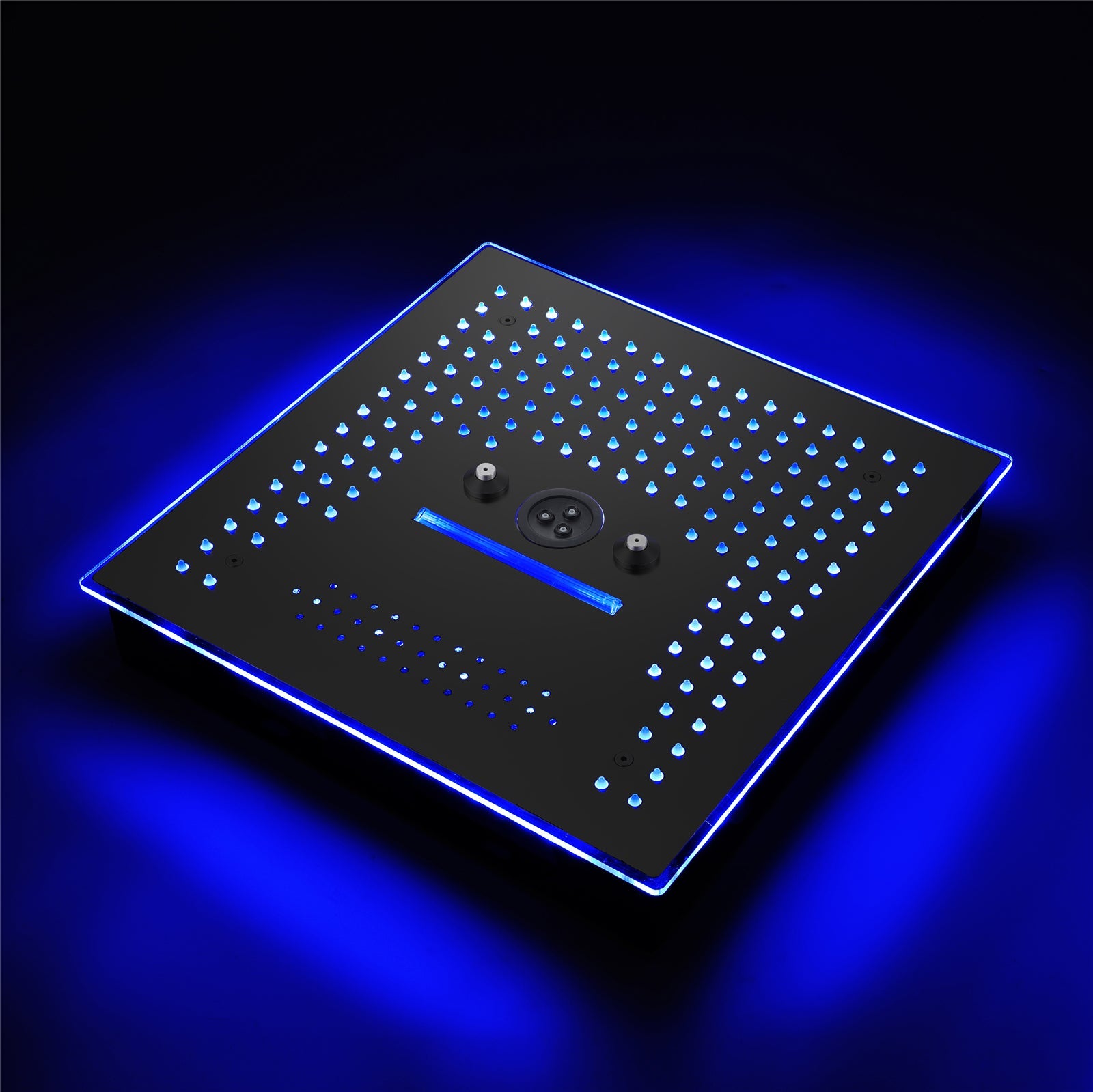 Flushed Mounted Matte Black 16'' x 16'' Shower Head: Featuring 64 LED Lights, Music, Rainfall, Waterfall, Mist, 360 Degrees Rotation, and Hydro Jet Technology