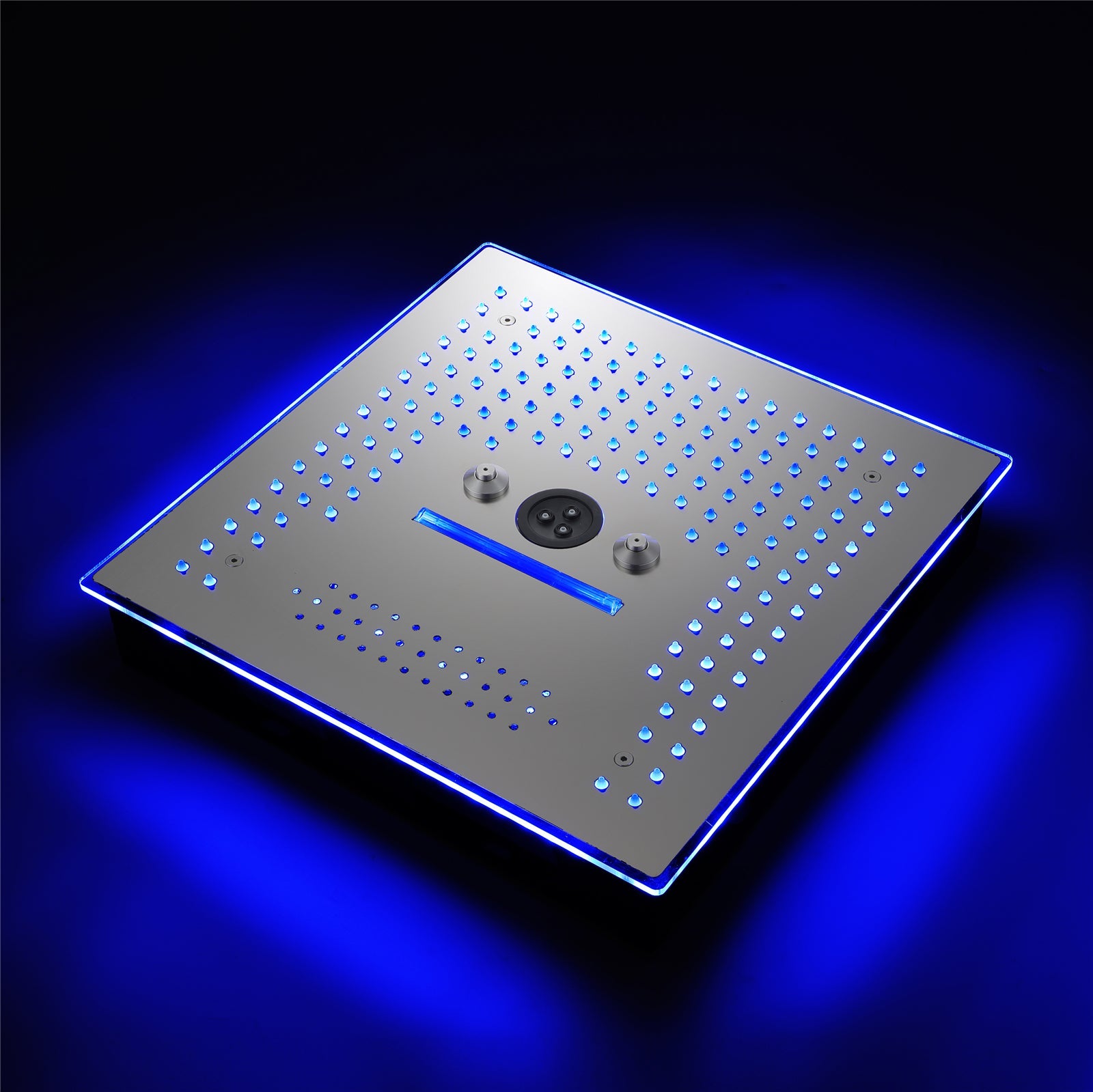 Flushed Mounted Brushed Nickel 16'' x 16'' Shower Head: Featuring 64 LED Lights, Music, Rainfall, Waterfall, Mist, 360 Degrees Rotation, and Hydro Jet Technology