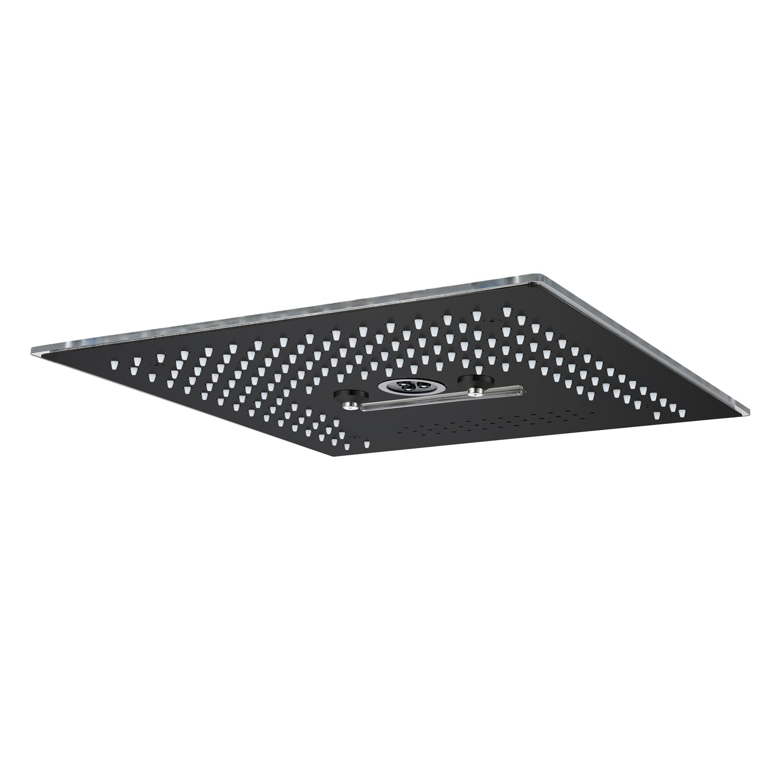 Flushed Mounted Matte Black 16'' x 16'' Shower Head: Featuring 64 LED Lights, Music, Rainfall, Waterfall, Mist, 360 Degrees Rotation, and Hydro Jet Technology