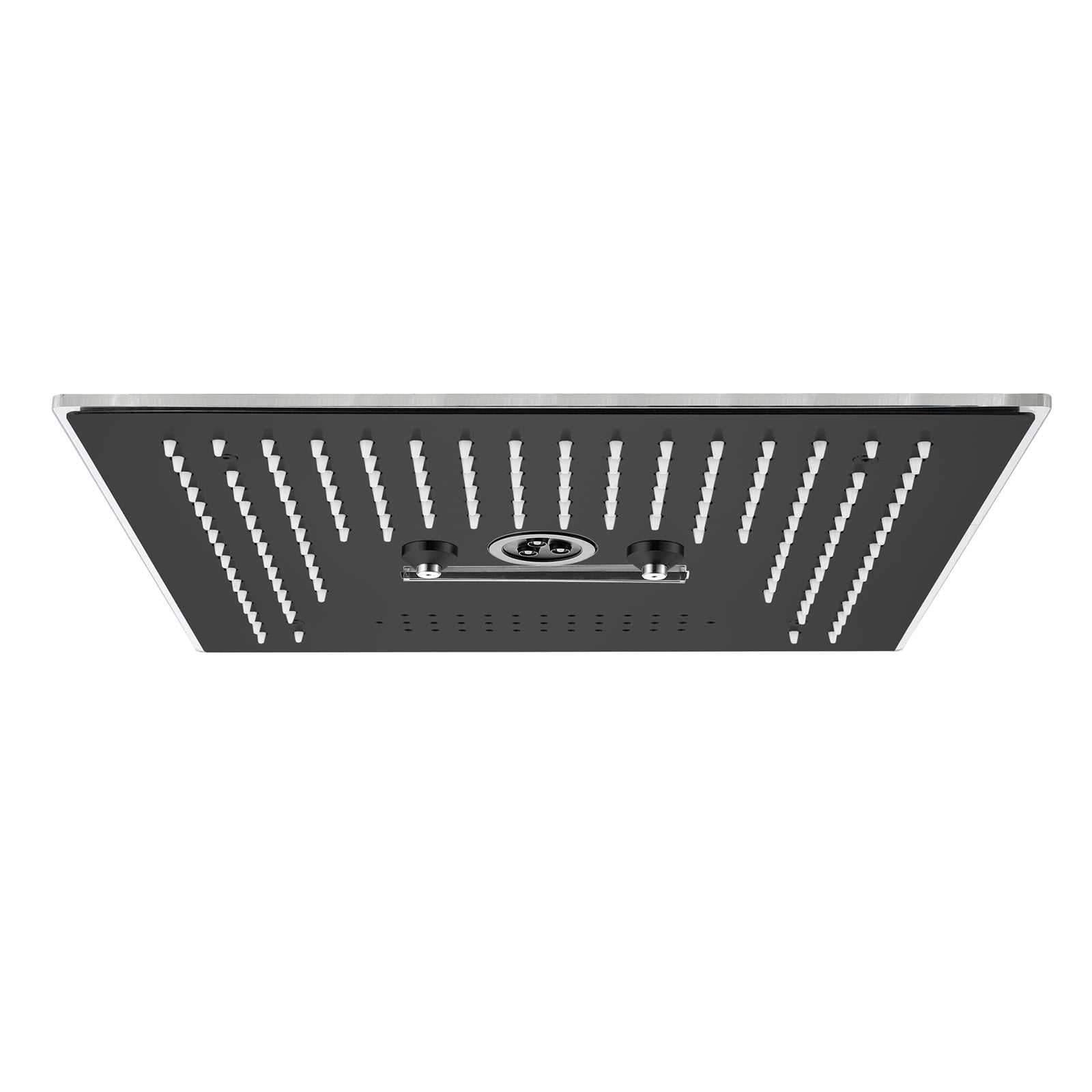 Flushed Mounted Matte Black 16'' x 16'' Shower Head: Featuring 64 LED Lights, Music, Rainfall, Waterfall, Mist, 360 Degrees Rotation, and Hydro Jet Technology