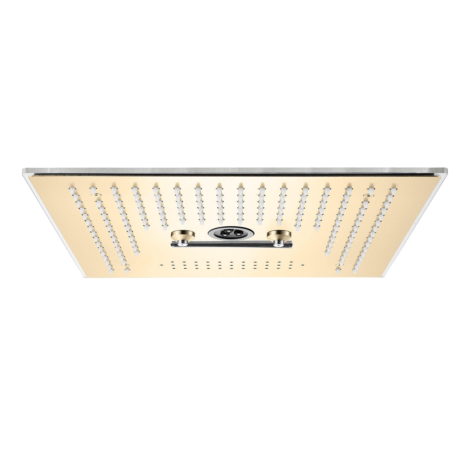Flushed Mounted Brushed Gold 16'' x 16'' Shower Head: Featuring 64 LED Lights, Music, Rainfall, Waterfall, Mist, 360 Degrees Rotation, and Hydro Jet Technology