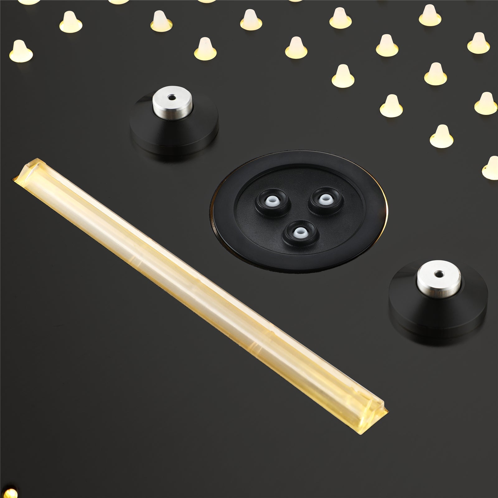 Flushed Mounted Matte Black 16'' x 16'' Shower Head: Featuring 64 LED Lights, Music, Rainfall, Waterfall, Mist, 360 Degrees Rotation, and Hydro Jet Technology