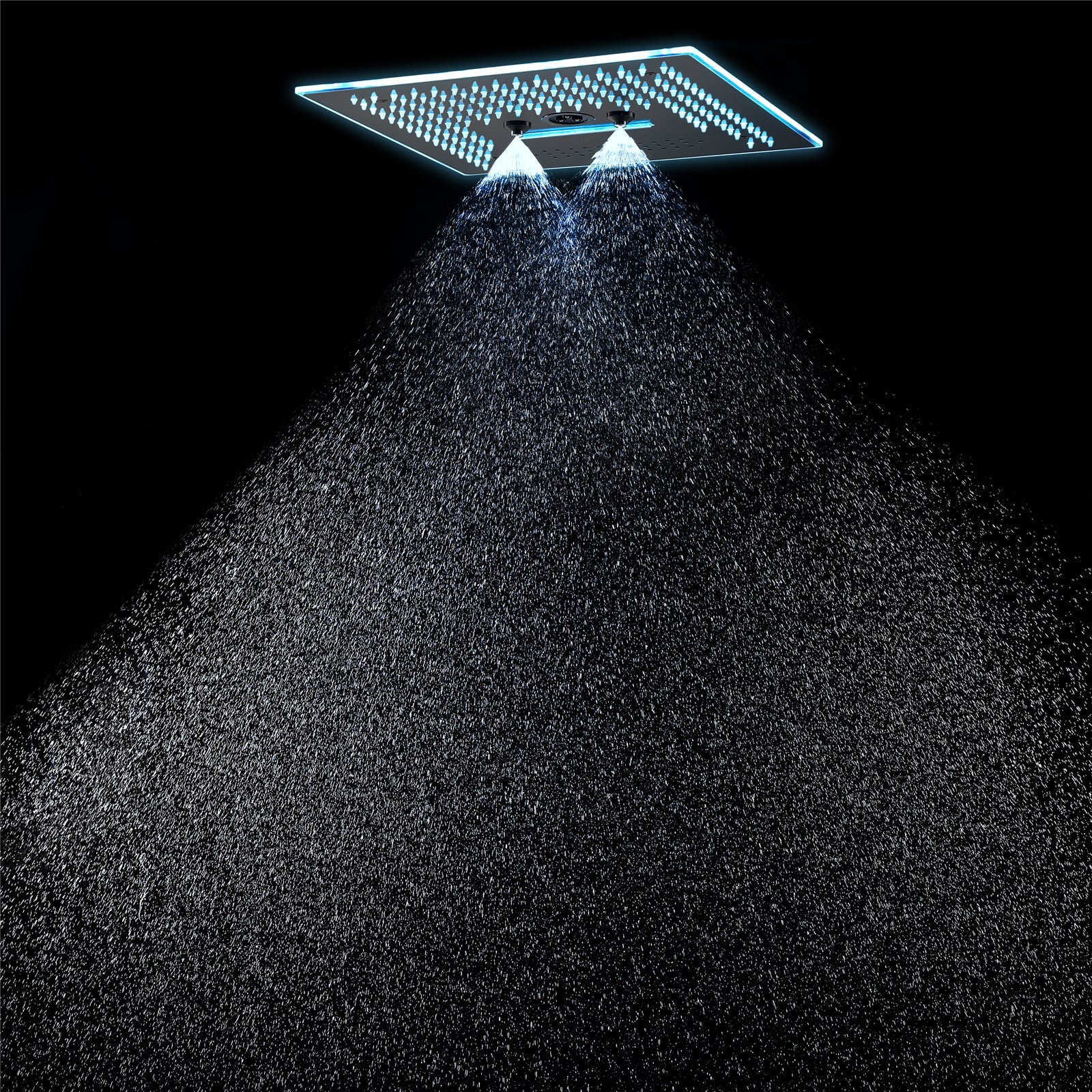 Flushed Mounted Matte Black 16'' x 16'' Shower Head: Featuring 64 LED Lights, Music, Rainfall, Waterfall, Mist, 360 Degrees Rotation, and Hydro Jet Technology