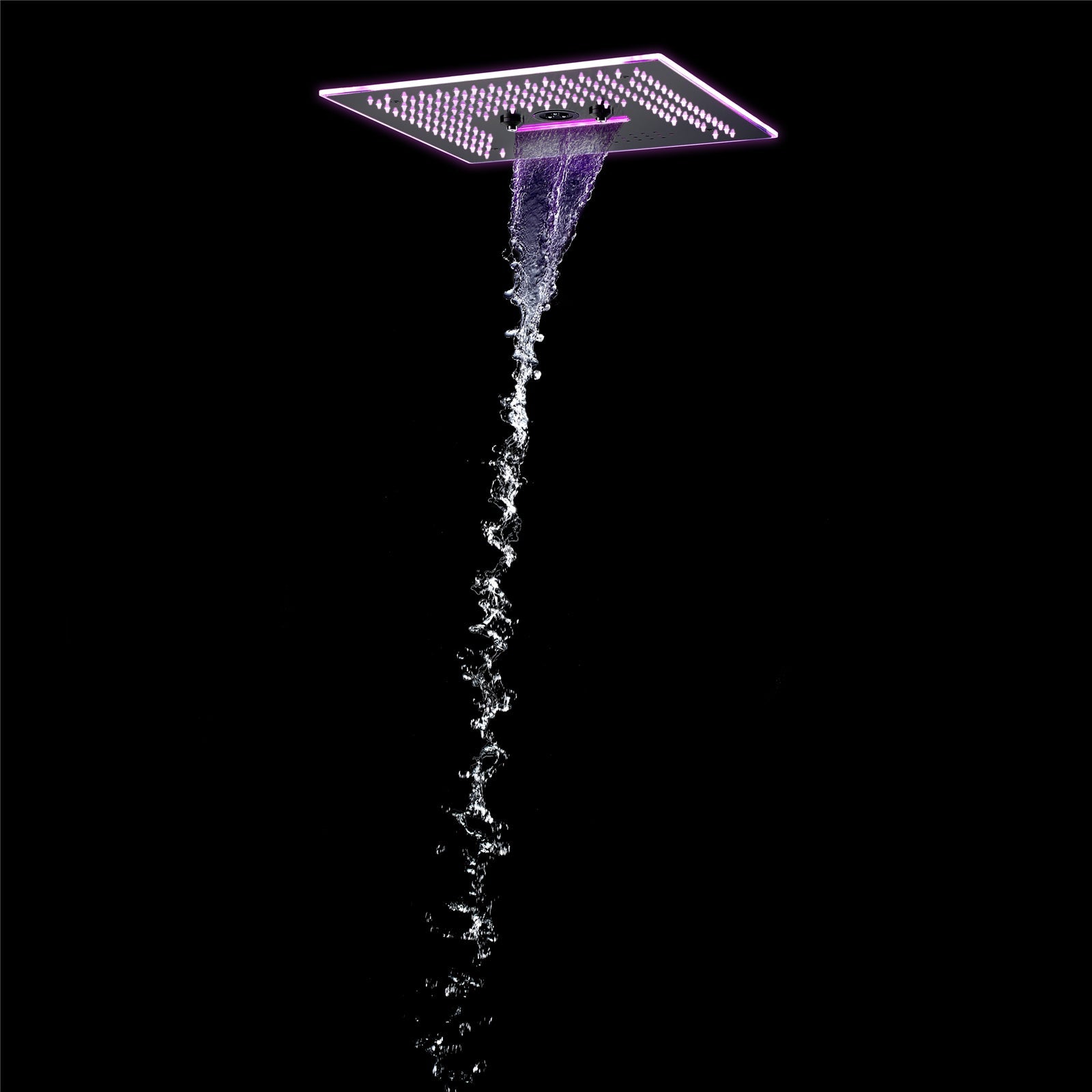 Flushed Mounted Matte Black 16'' x 16'' Shower Head: Featuring 64 LED Lights, Music, Rainfall, Waterfall, Mist, 360 Degrees Rotation, and Hydro Jet Technology