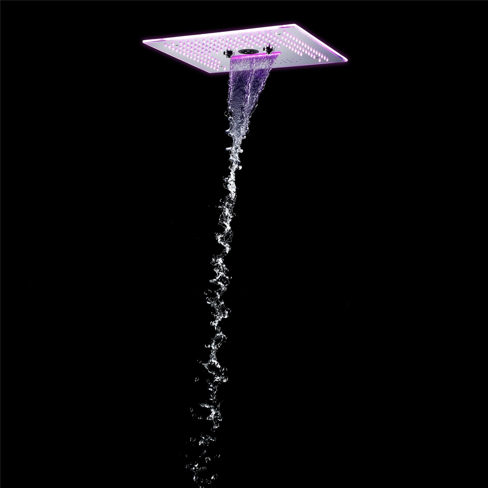 Flushed Mounted Brushed Nickel 16'' x 16'' Shower Head: Featuring 64 LED Lights, Music, Rainfall, Waterfall, Mist, 360 Degrees Rotation, and Hydro Jet Technology