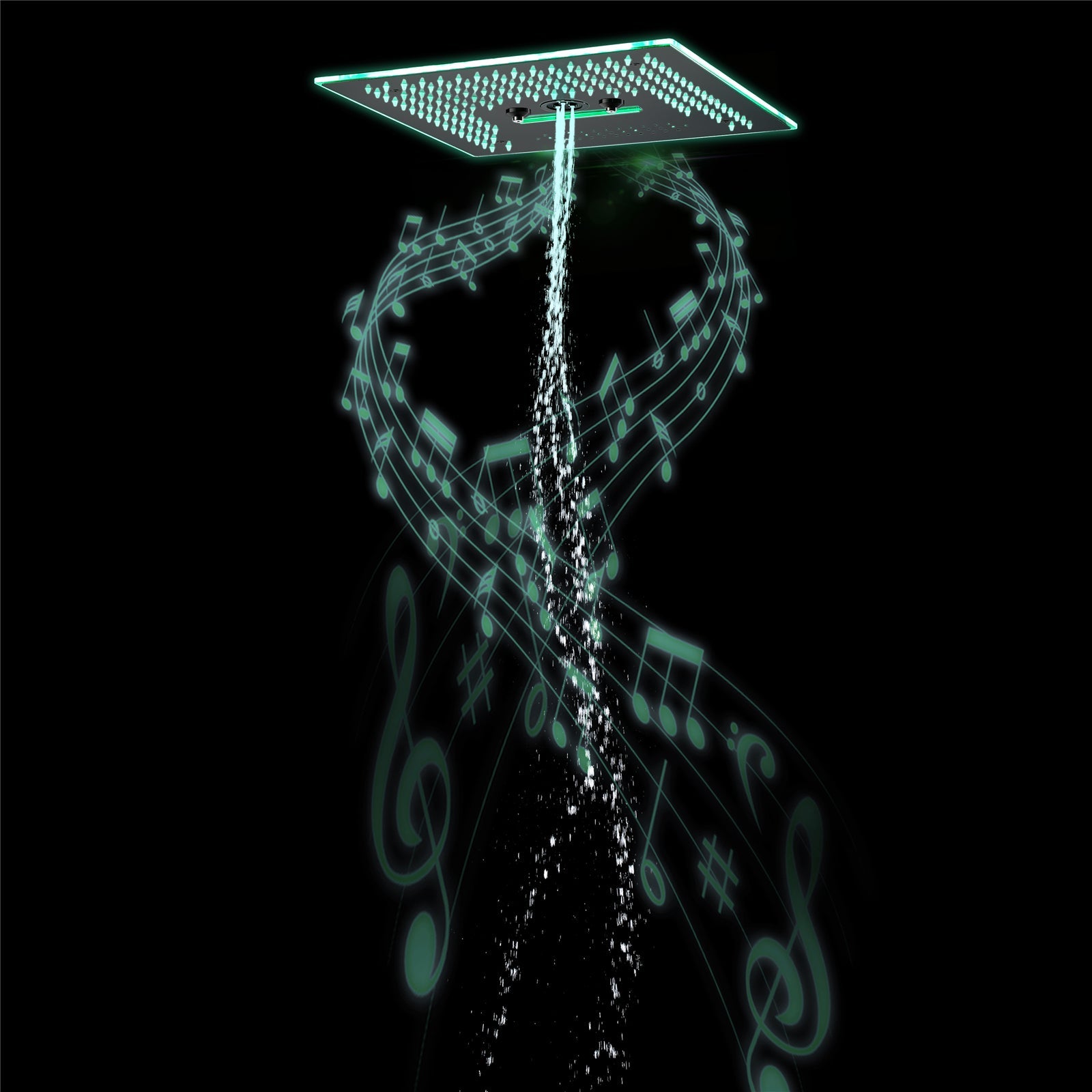 Flushed Mounted Matte Black 16'' x 16'' Shower Head: Featuring 64 LED Lights, Music, Rainfall, Waterfall, Mist, 360 Degrees Rotation, and Hydro Jet Technology