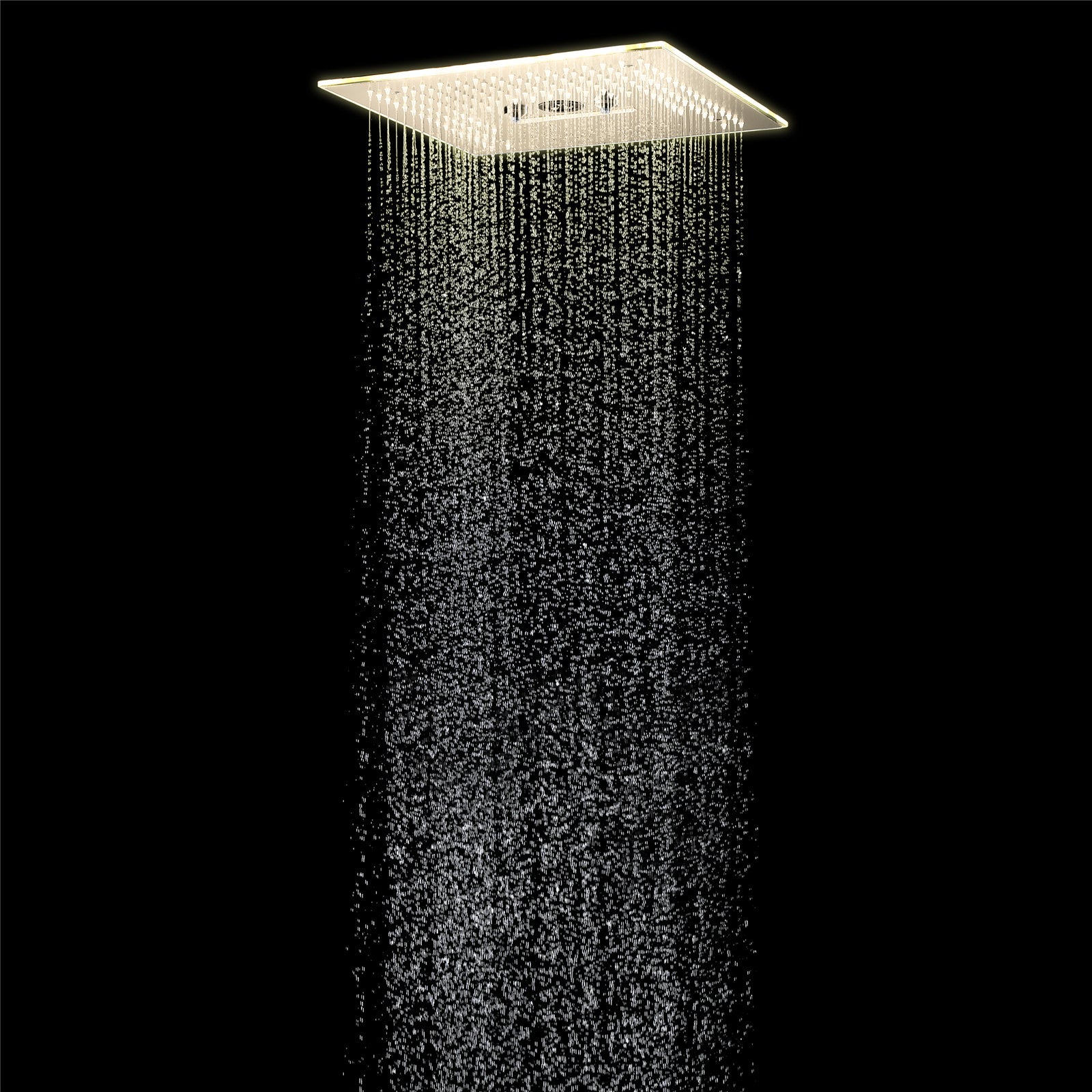 Flushed Mounted Brushed Gold 16'' x 16'' Shower Head: Featuring 64 LED Lights, Music, Rainfall, Waterfall, Mist, 360 Degrees Rotation, and Hydro Jet Technology