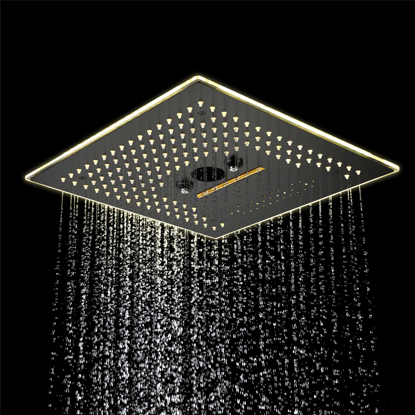Flushed Mounted Matte Black 16'' x 16'' Shower Head: Featuring 64 LED Lights, Music, Rainfall, Waterfall, Mist, 360 Degrees Rotation, and Hydro Jet Technology