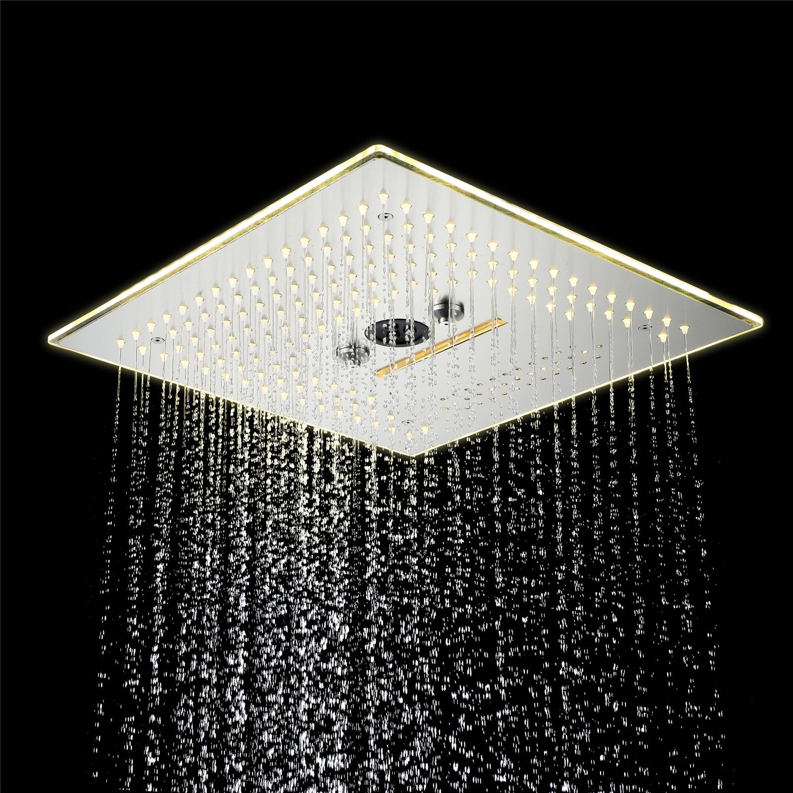 Flushed Mounted Brushed Nickel 16'' x 16'' Shower Head: Featuring 64 LED Lights, Music, Rainfall, Waterfall, Mist, 360 Degrees Rotation, and Hydro Jet Technology