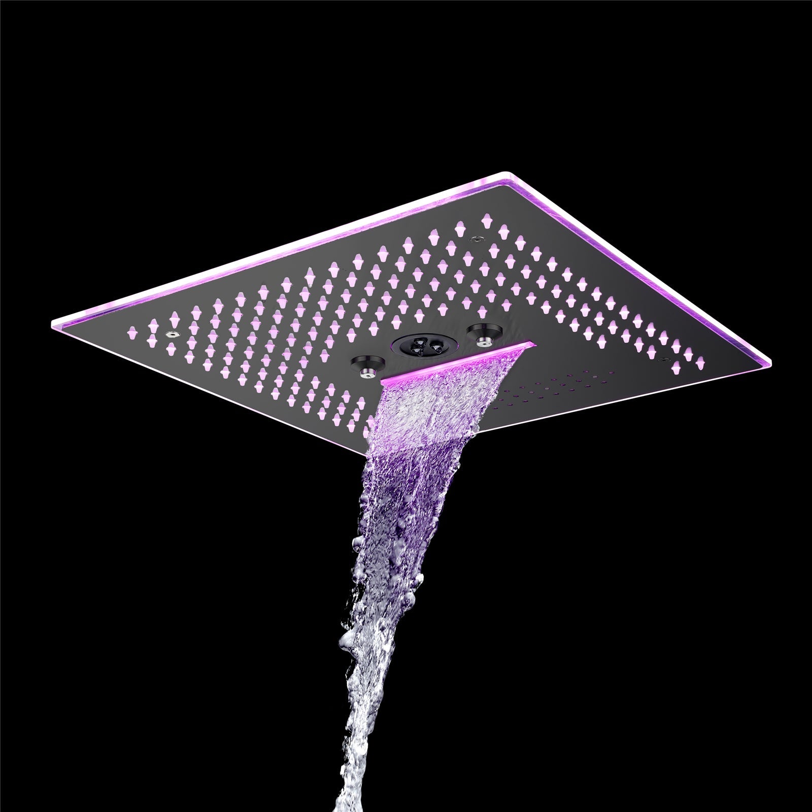 Flushed Mounted Matte Black 16'' x 16'' Shower Head: Featuring 64 LED Lights, Music, Rainfall, Waterfall, Mist, 360 Degrees Rotation, and Hydro Jet Technology