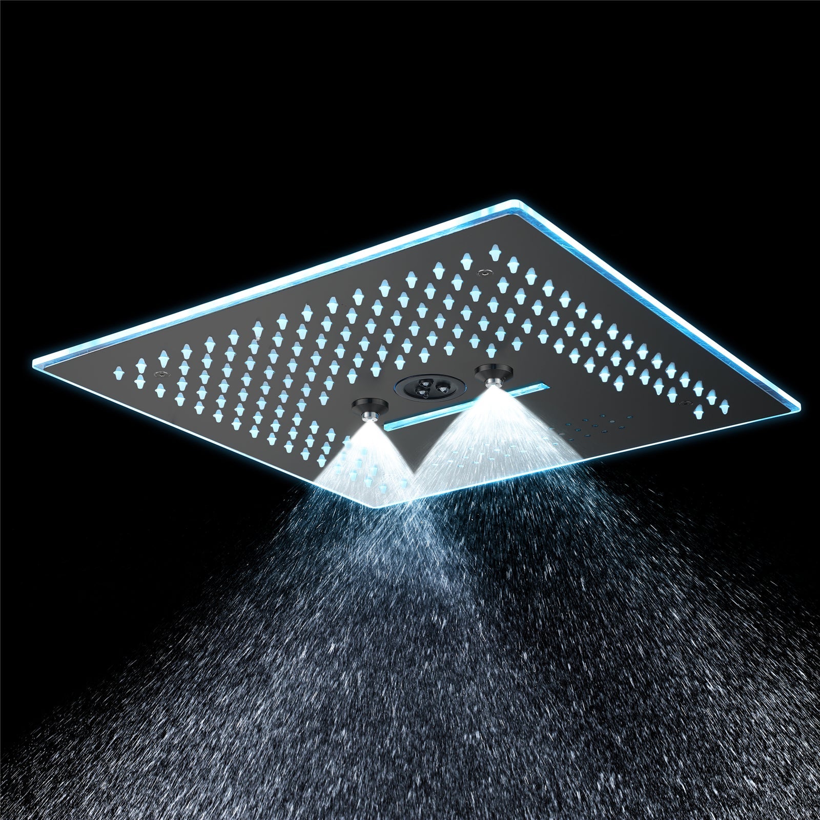 Flushed Mounted Matte Black 16'' x 16'' Shower Head: Featuring 64 LED Lights, Music, Rainfall, Waterfall, Mist, 360 Degrees Rotation, and Hydro Jet Technology