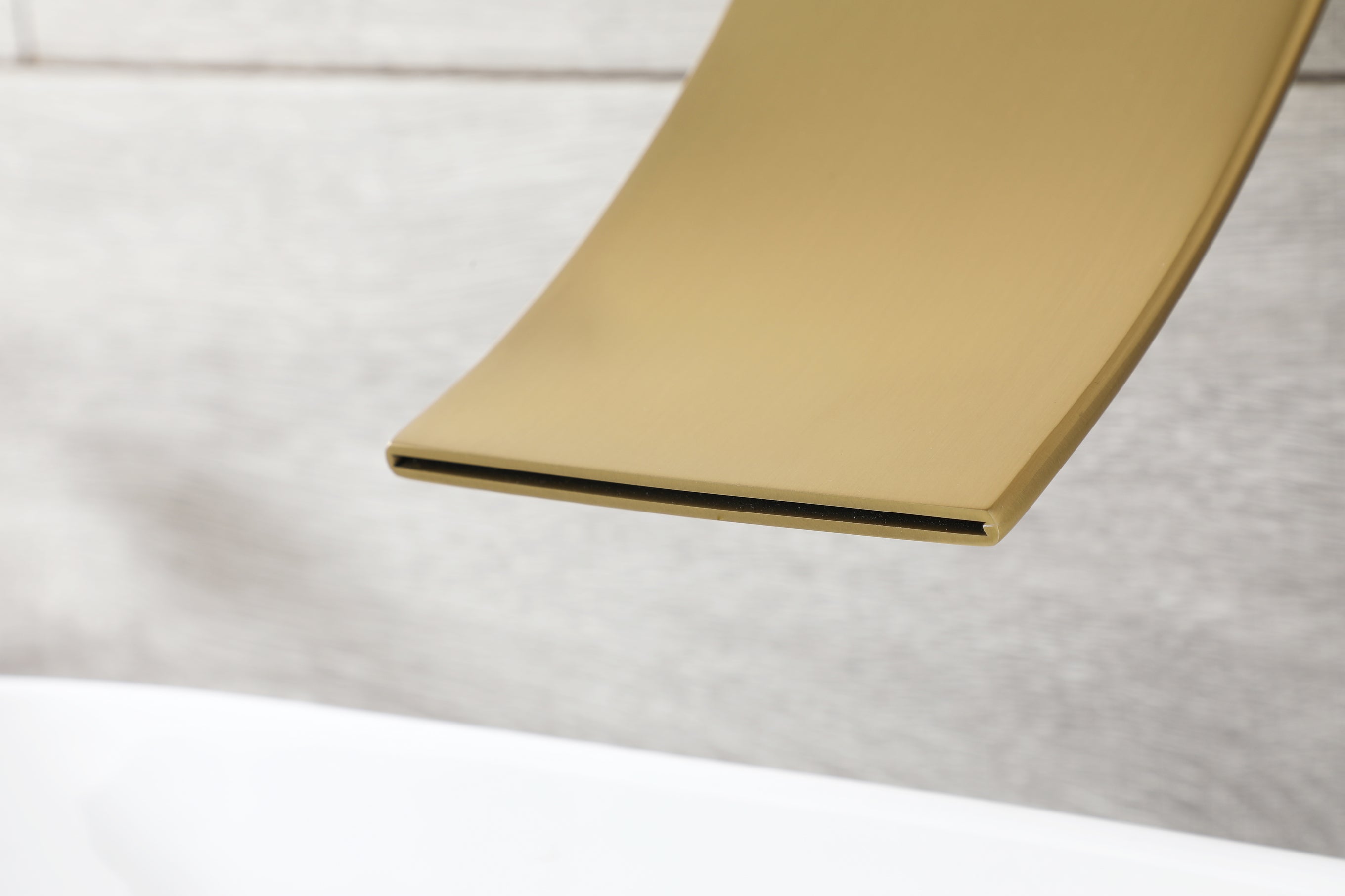 Brushed Gold Wall Mount Waterfall Bathroom Sink Faucet with Overflow Brass Pop-Up Drain