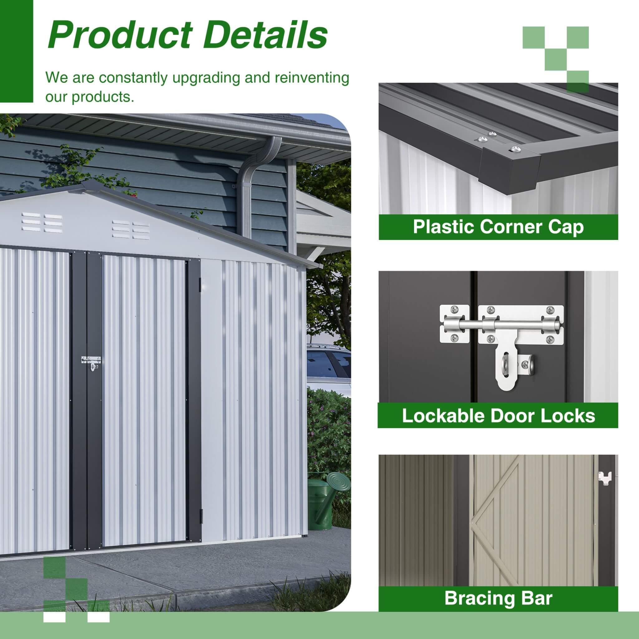 [08X10FT] Alora Heavy-Duty Outdoor All-Weather Metal Garden Tool Shed (SAK28501)