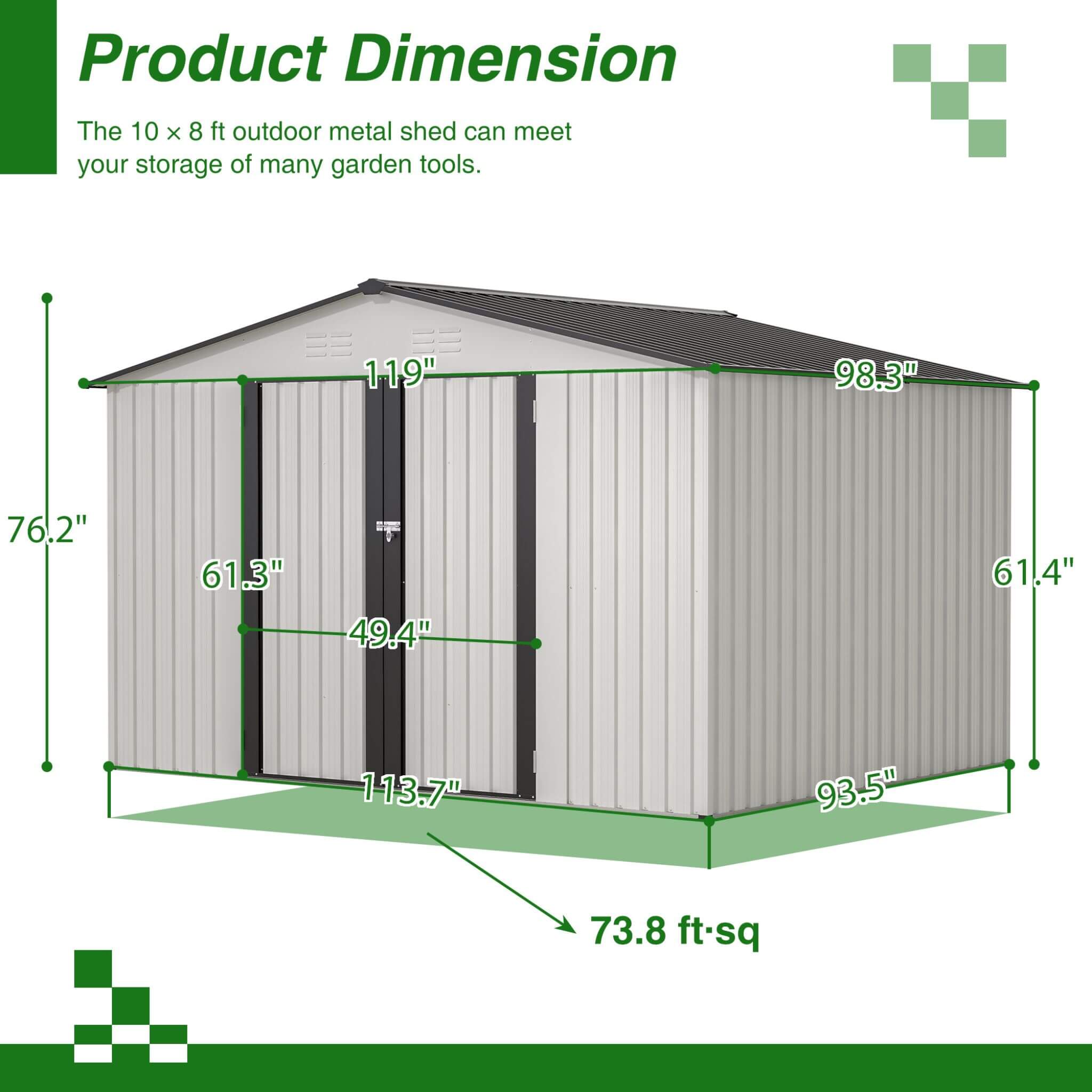[08X10FT] Alora Heavy-Duty Outdoor All-Weather Metal Garden Tool Shed (SAK28501)