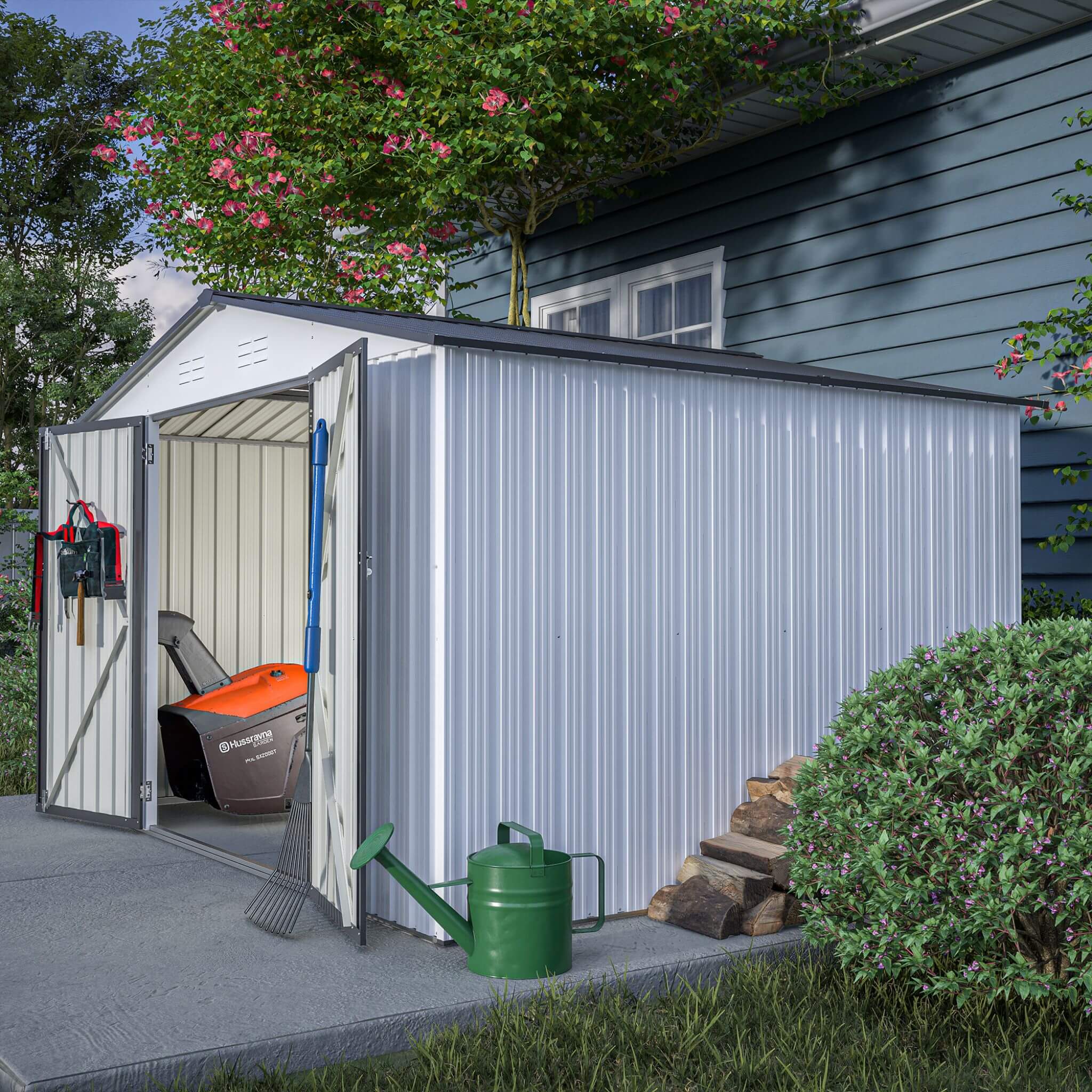 [08X10FT] Alora Heavy-Duty Outdoor All-Weather Metal Garden Tool Shed (SAK28501)