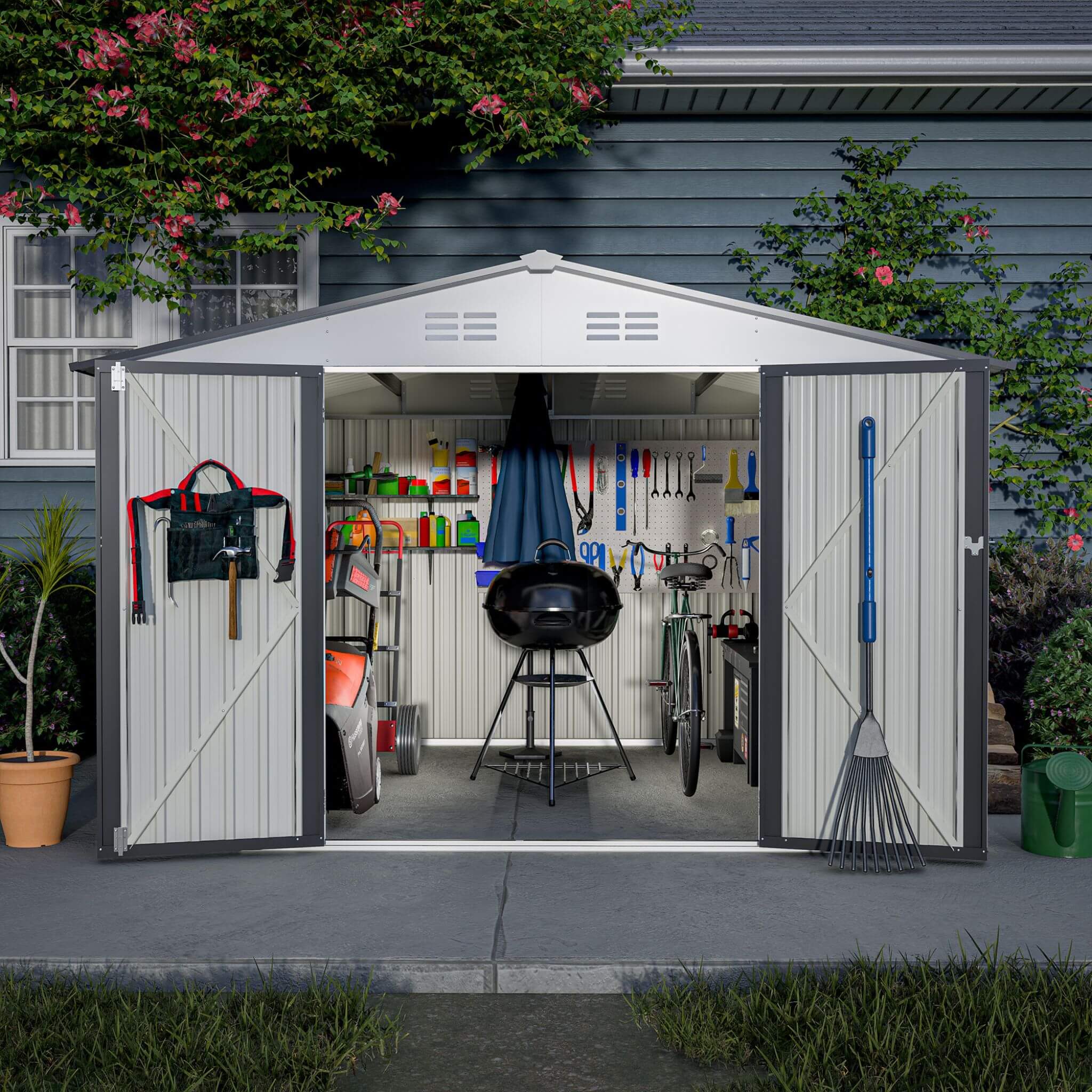 [08X10FT] Alora Heavy-Duty Outdoor All-Weather Metal Garden Tool Shed (SAK28501)
