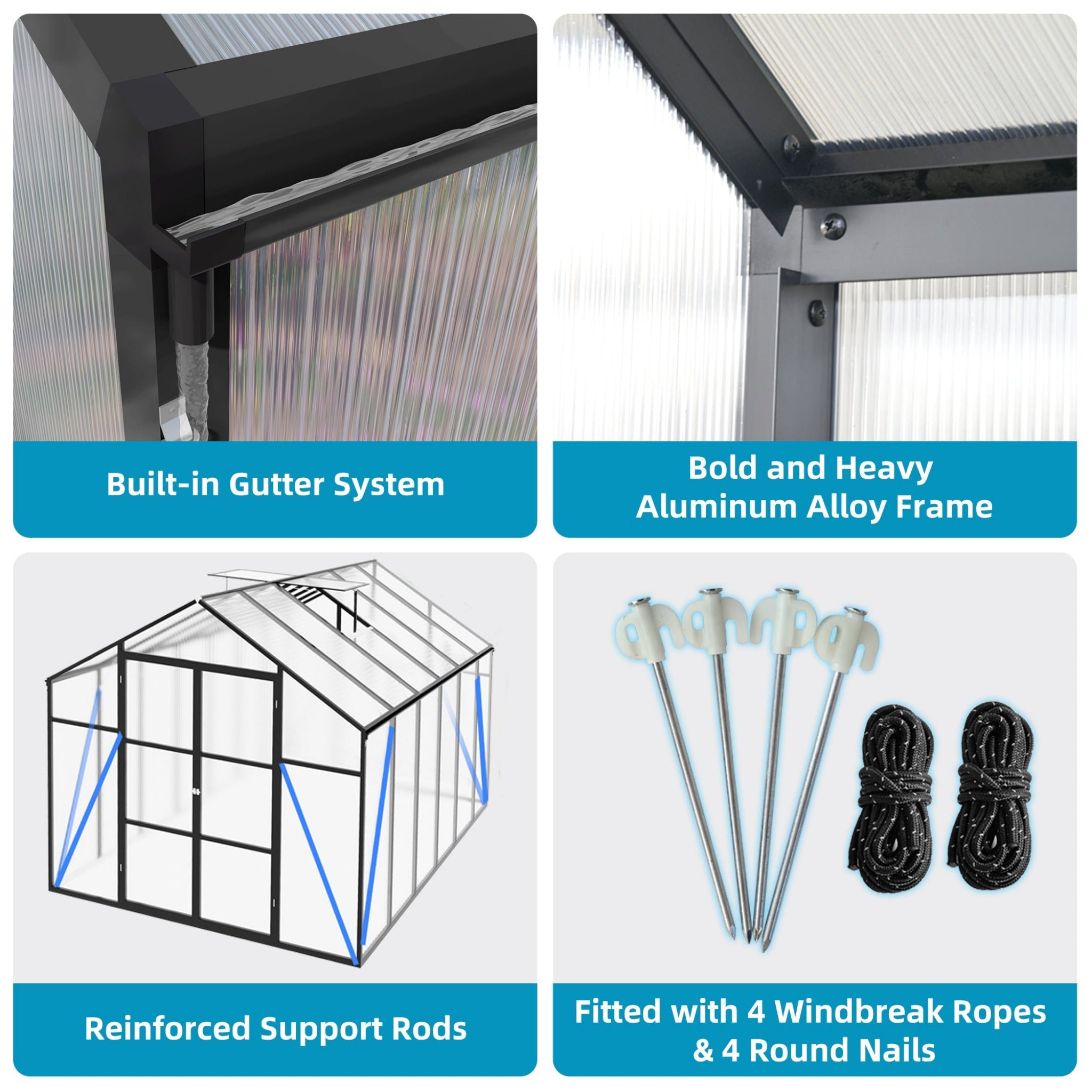 [08X12FT] All-Season Outdoor Backyard Polycarbonate Greenhouse With Raised Base And Aluminum Frame (SAK78614)
