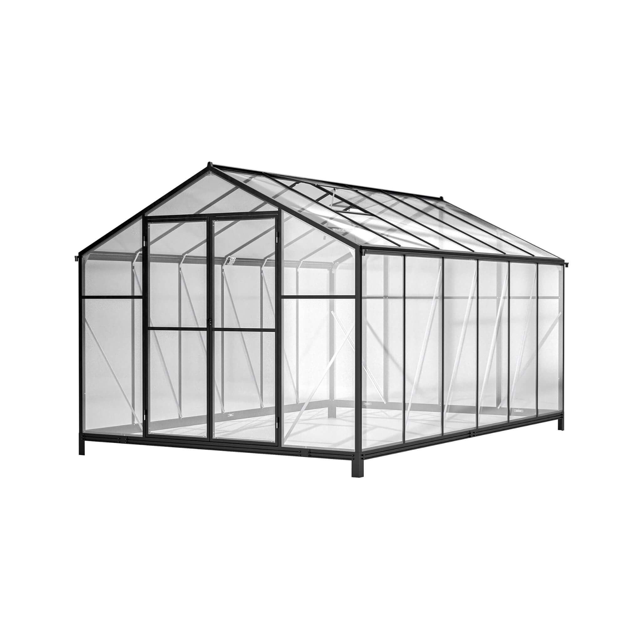 [08X12FT] Large Outdoor Heavy-Duty Polycarbonate Walk-In Greenhouse With Double Swing Doors And Two Ventilation Windows (SAK73651)
