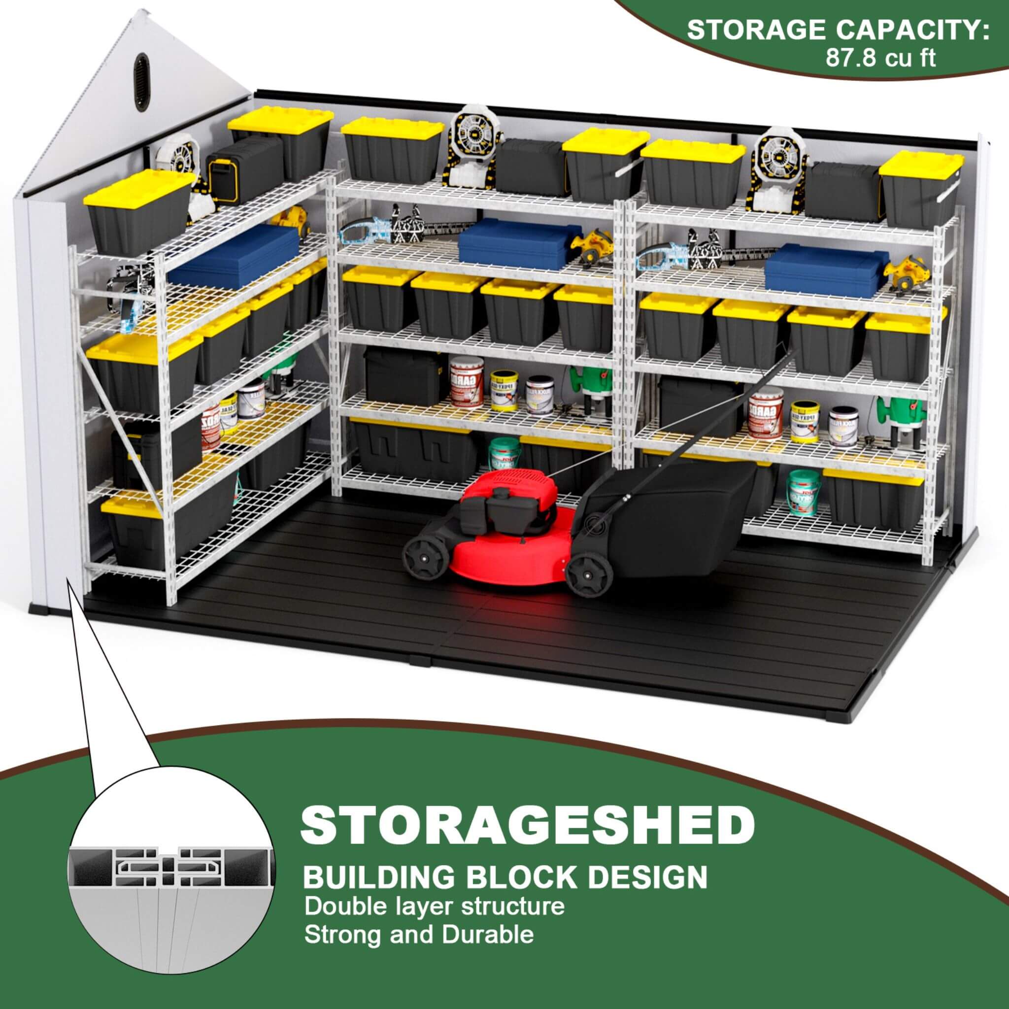 [08X12FT] Alora Large Polypropylene Storage Shed With Reinforced Floor And Lockable Swing Doors (SAK07451)