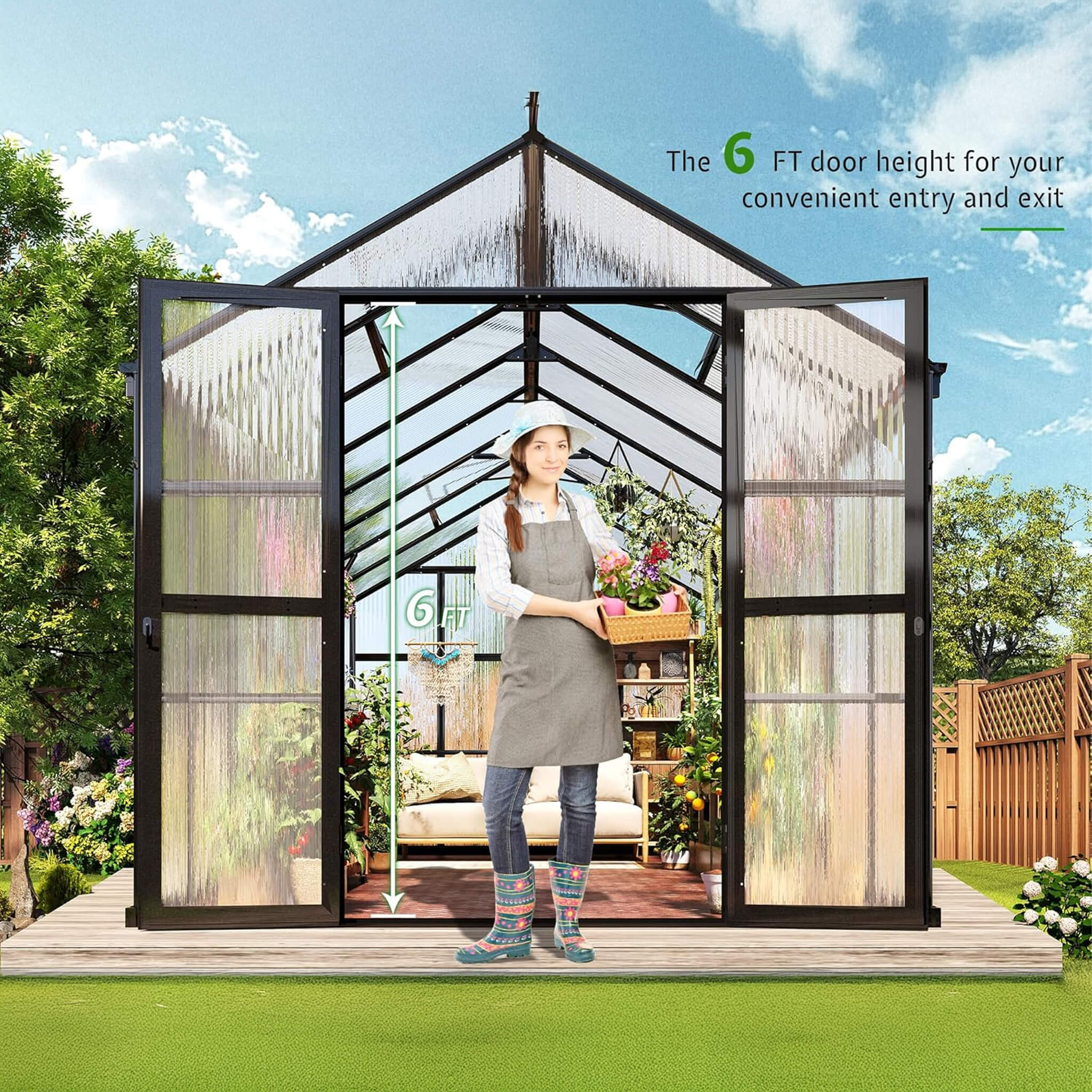 [08X16FT] Premium Polycarbonate Outdoor Walk-In Patio Greenhouse With Double Swing Doors, 4MM (SAK79206)