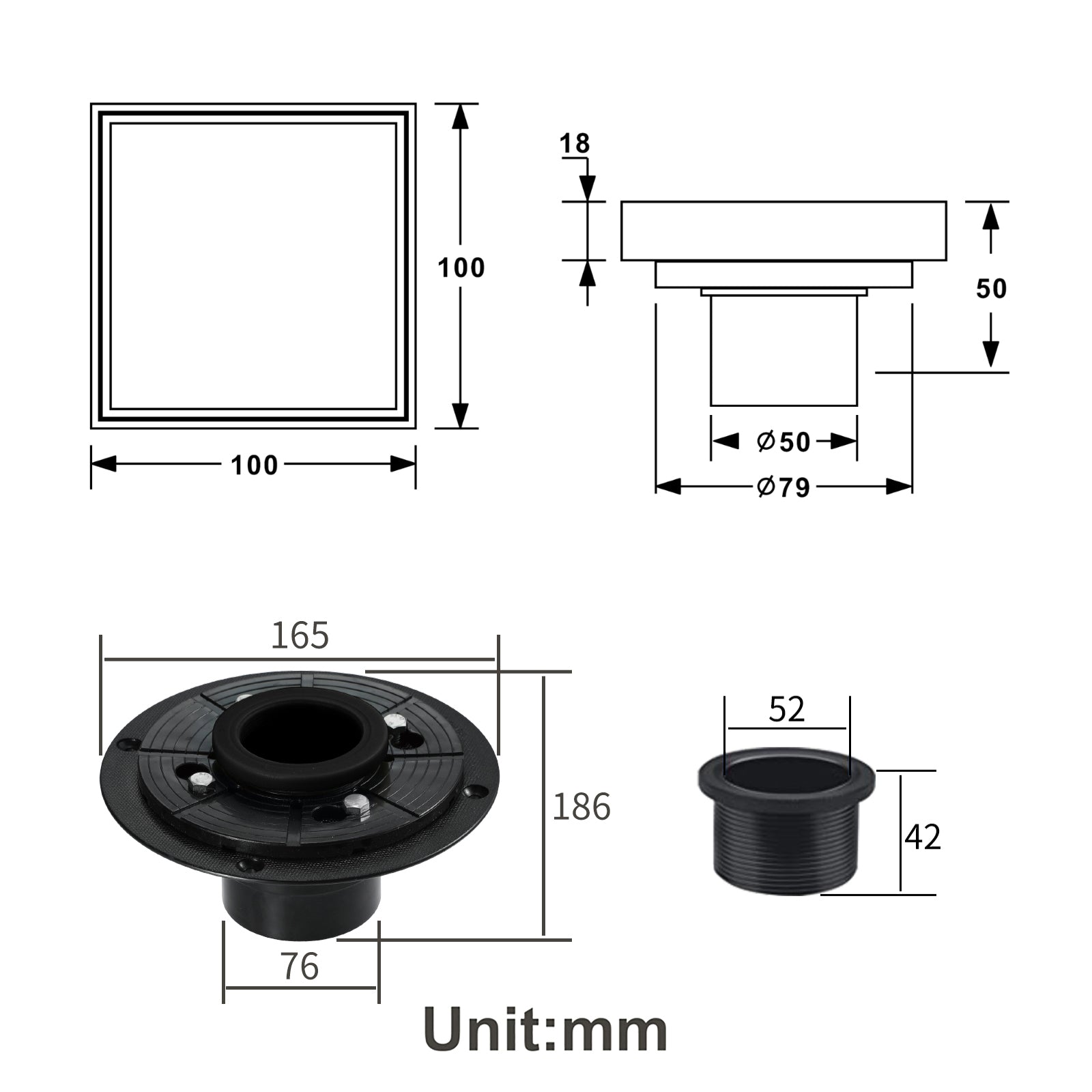 Oil rubbered bronze brass shower drain 4 or 8 inch  with ABS base