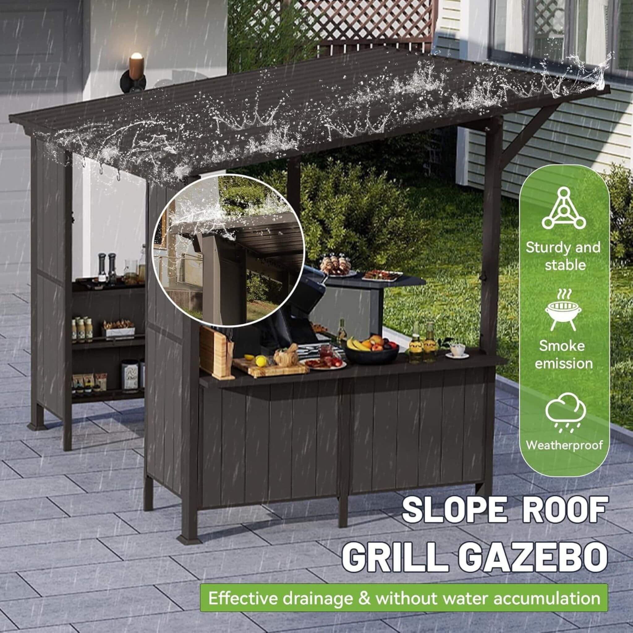 [09X10FT] Alora Premium Outdoor Hardtop Grill Gazebo With Shelves (SAK90431)