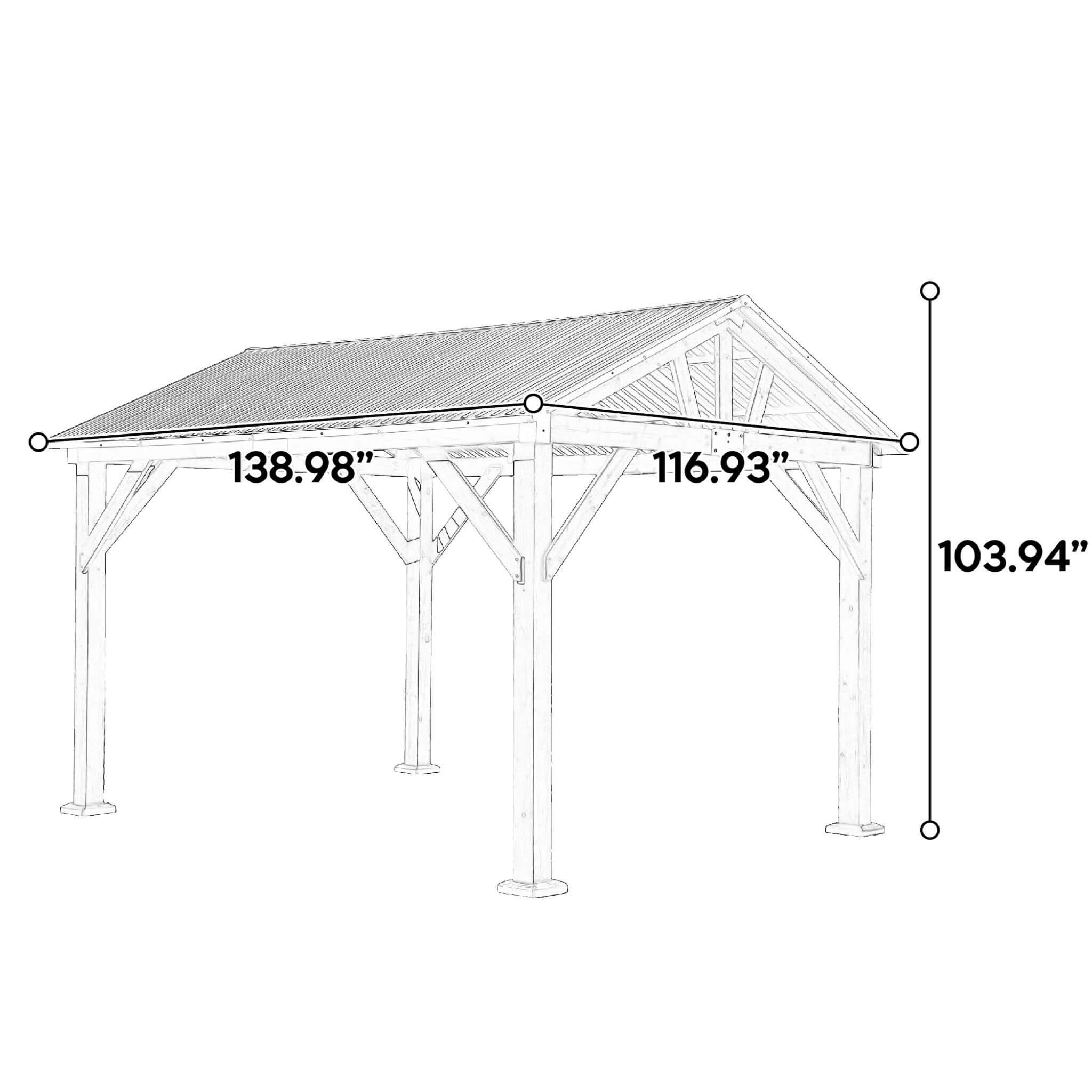 [09X11FT] Alora Heavy-Duty All-Weather Hardtop Wooden Carport Gazebo With Galvanized Steel Roof (SAK39187)