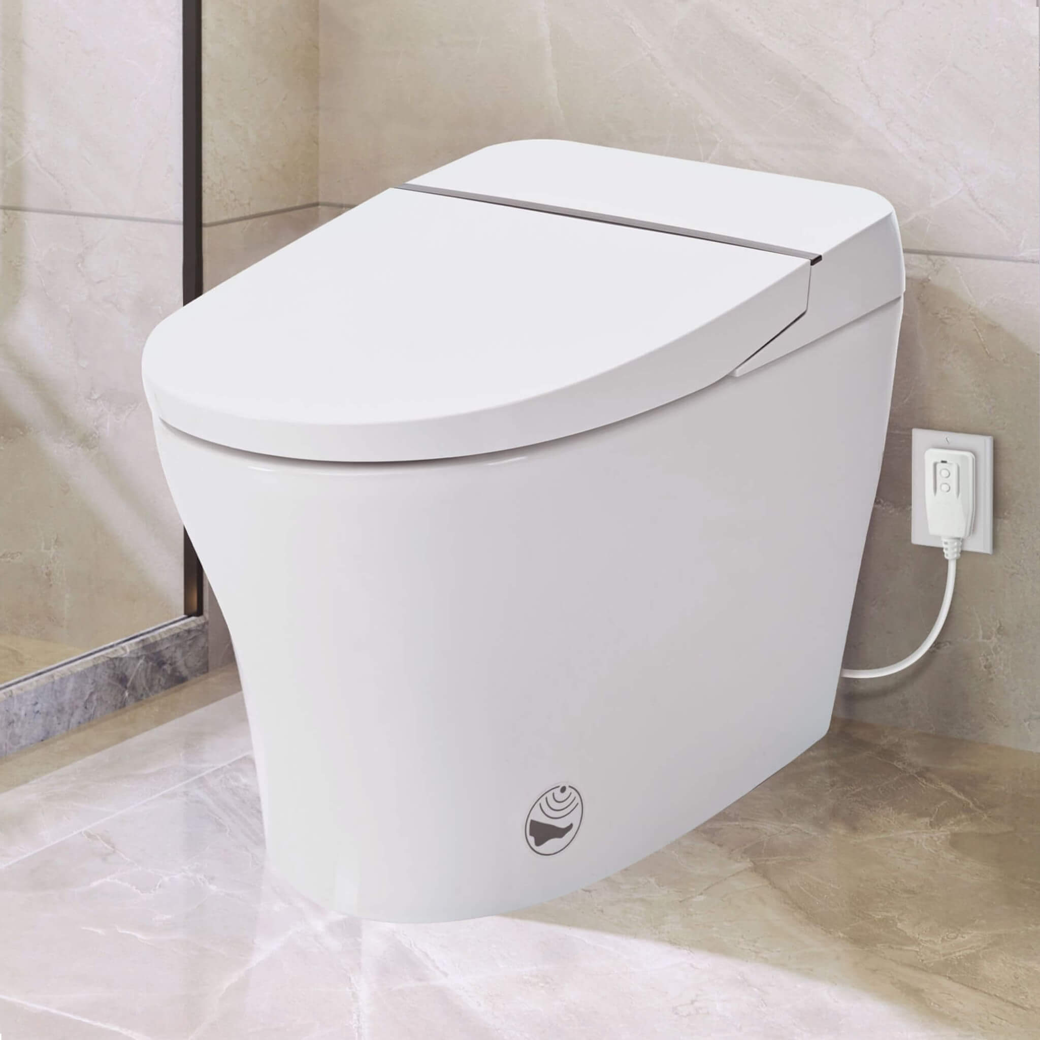 Nuvia 1/1.28 GPF Smart Compact Dual Flush Tankless Toilet Bidet Combo With Self-Cleaning Nozzle And Foot Sensor Flush (SAK58021)